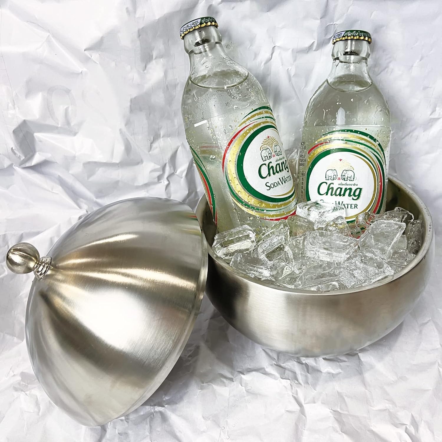 Ice Bucket with Lid Double Insulation Stainless Steel Ice Container Storage Box Household Kitchen Barrel Restaurant Bar Tableware Accessories