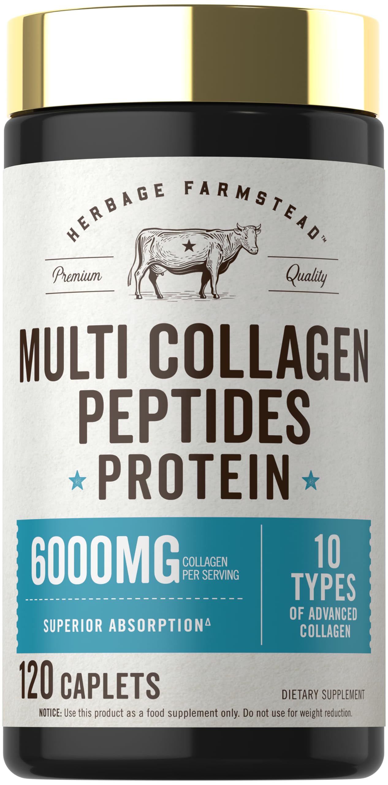 Carlyle Multi Collagen Peptides 6000mg 120 Caplets 10 Types of Advanced Collagen with Protein Non-GMO Gluten Free Supplement