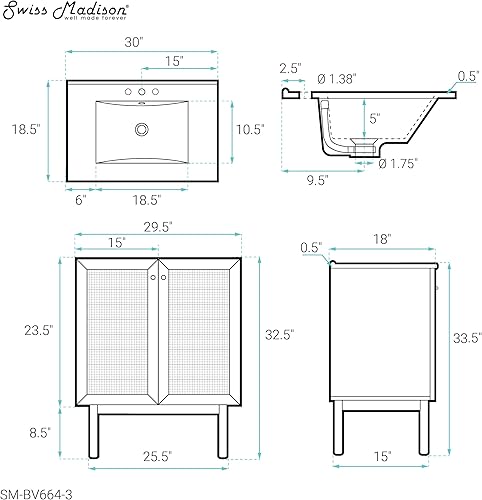 Vista 527 de Swiss Madison Classe - Lavabo de baño de roble de 24 pulgadas incluido