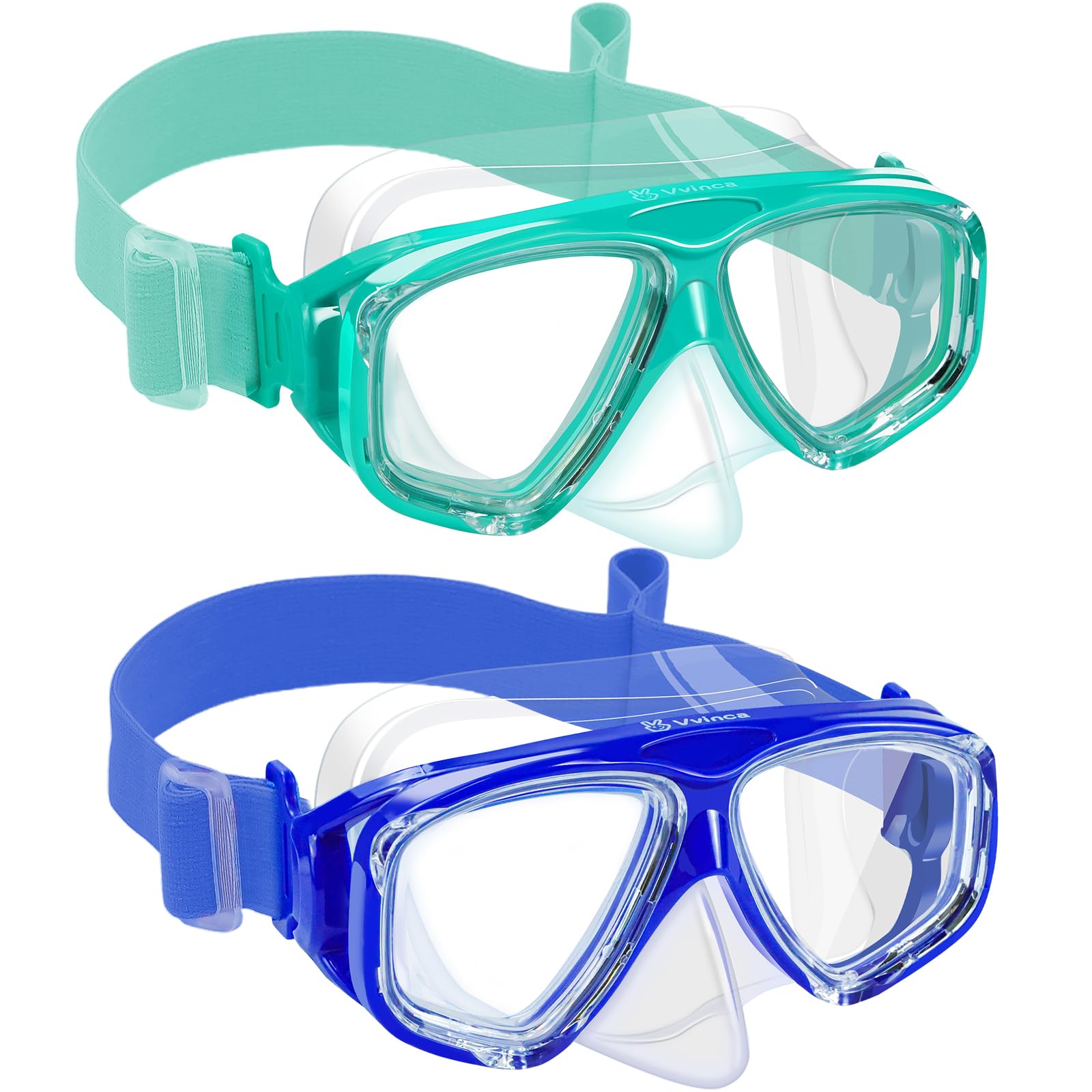 Vvinca Swim Goggles with Nose Cover, Snorkel Diving Mask Fabric Strap Wide View Anti-Fog/UV Swimming Goggles for Kids 3-14