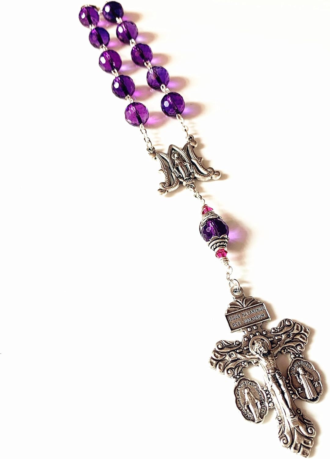 elegantmedical HANDMADE rosary Amethyst crystal bead one decade rosary bracelet cross Gift - Image 4