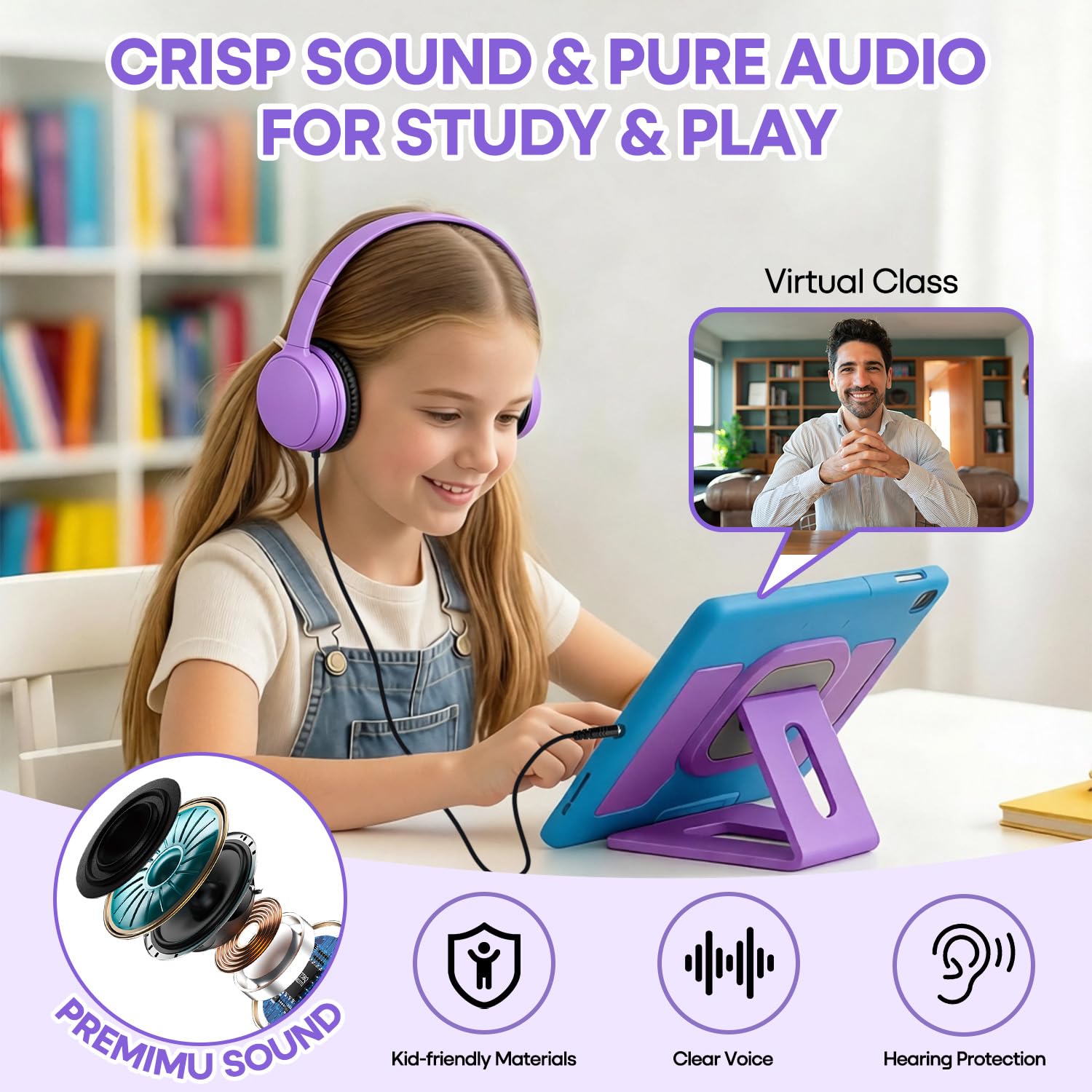 Cuffie per aule per bambini, confezione da 10 pezzi, resistenti, con cavo, set di classe per studenti, biblioteca, scuola, Chromebook, laptop, computer, con jack da 3,5 mm (HY30, 10 misti)