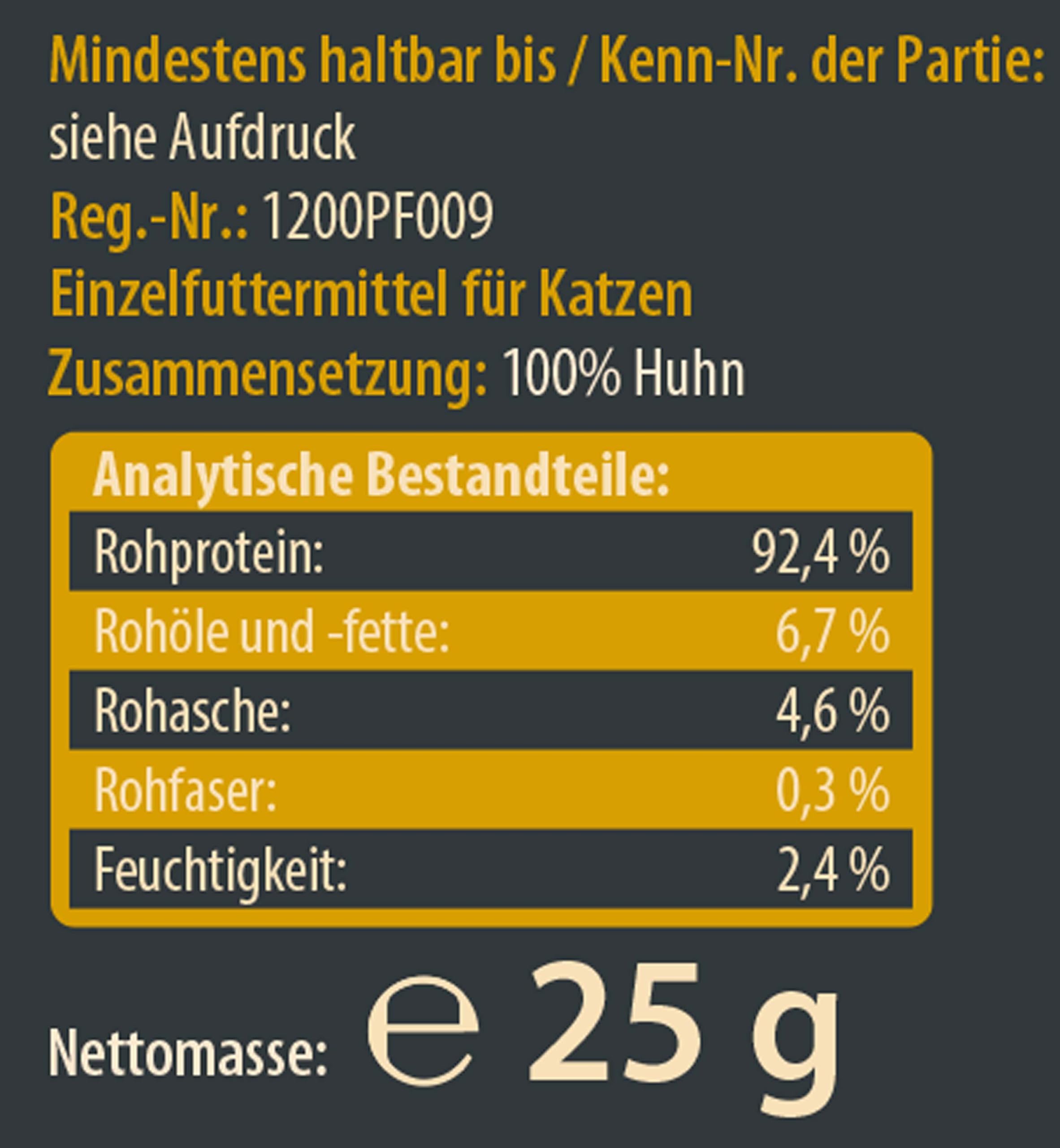 Dehner Wild Nature przekąska dla kotów, premium przysmak, bez glutenu/cukru, dla kotów wrażliwych na odżywianie, liofilizowana, kurczaka, 6 x 25 g (150 g)