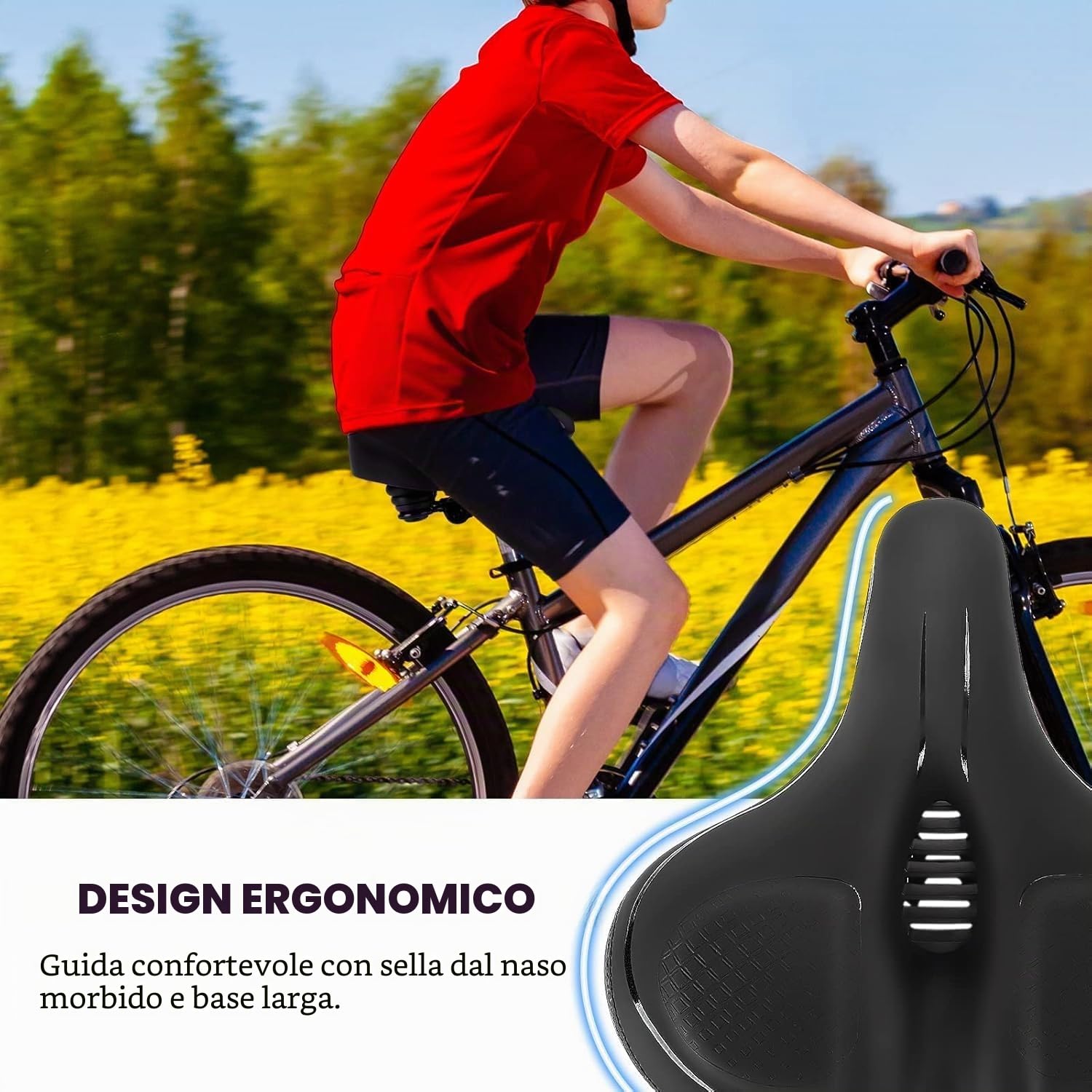 TONBUX Sella da bicicletta Sella da bicicletta ampia, traspirante confortevole morbida,Uomo Donna Sella Bici con Riflettenti per Bici da Strada, Mountain Bike, City Bike