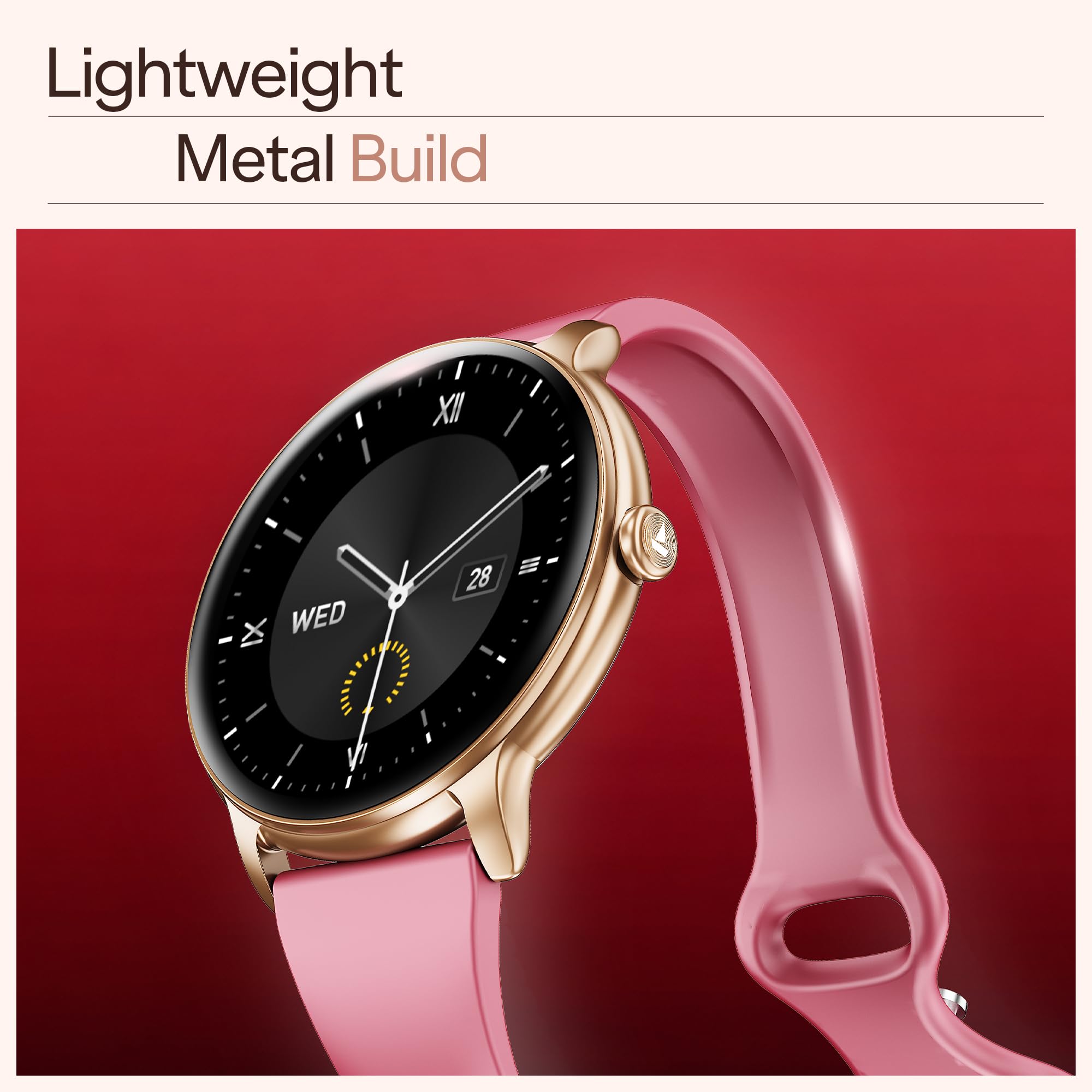 boAt Chrome Iris Fashion Smart Watch for Women - Elegant Ultra-Sleek Dial, Light-Weight Metal Body, 1.32" AMOLED Display, 1000 Nits, AOD, Female Wellness Tracking Watch for Woman (Velvet Wine) — Amazon image 7