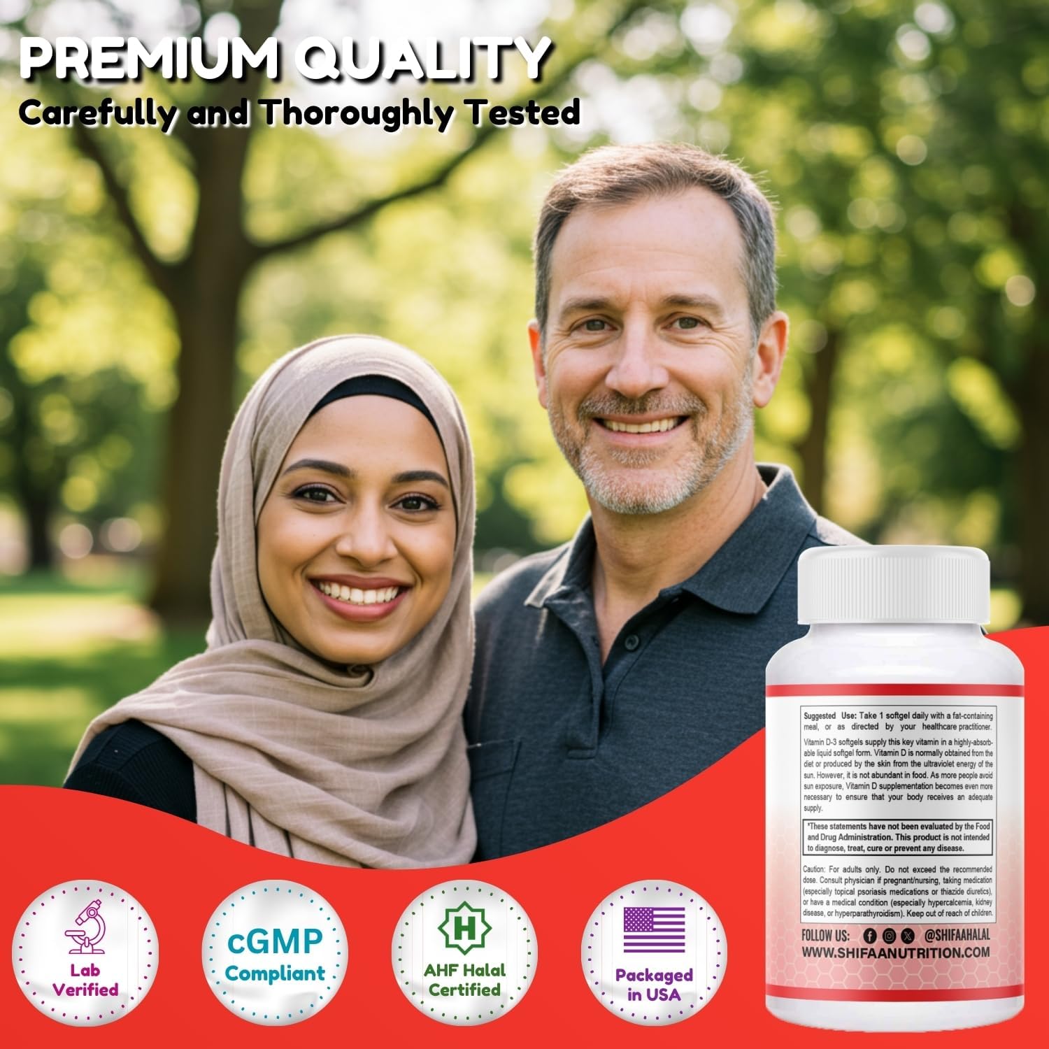 SHIFAA NUTRITION Halal Vitamin D, Halal Vitamin D3, 5000 IU Softgels, 120 Servings. Non-GMO, Gluten-Free, Supports: Structure, Bones, Teeth, Heart, Muscle & Immune Functions