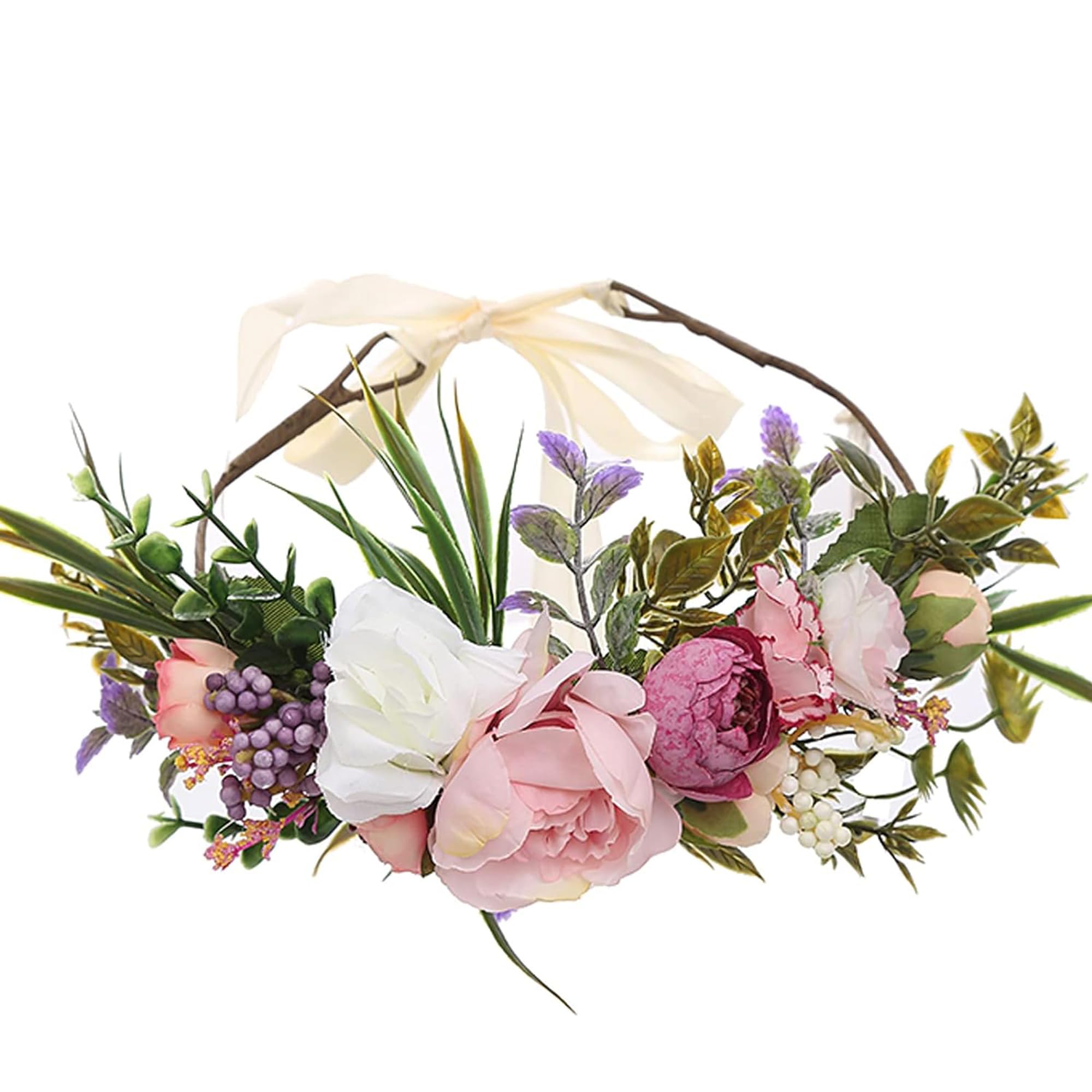 M MEINADILY Flower Crowns for Women, Flower Crown for Girls, Flower Girl Headpiece,Artificial Flowers Bridal Headbands for Bachelorette Party Wedding Christmas Festival Party Photography