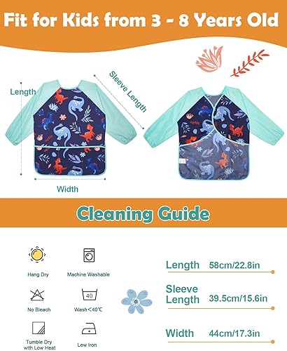 Miniatura 4 de Lictin Paquete de 2 batas de arte para niños, delantales impermeables para pintura de artistas, con manga larga para niños de 3 a 8 años