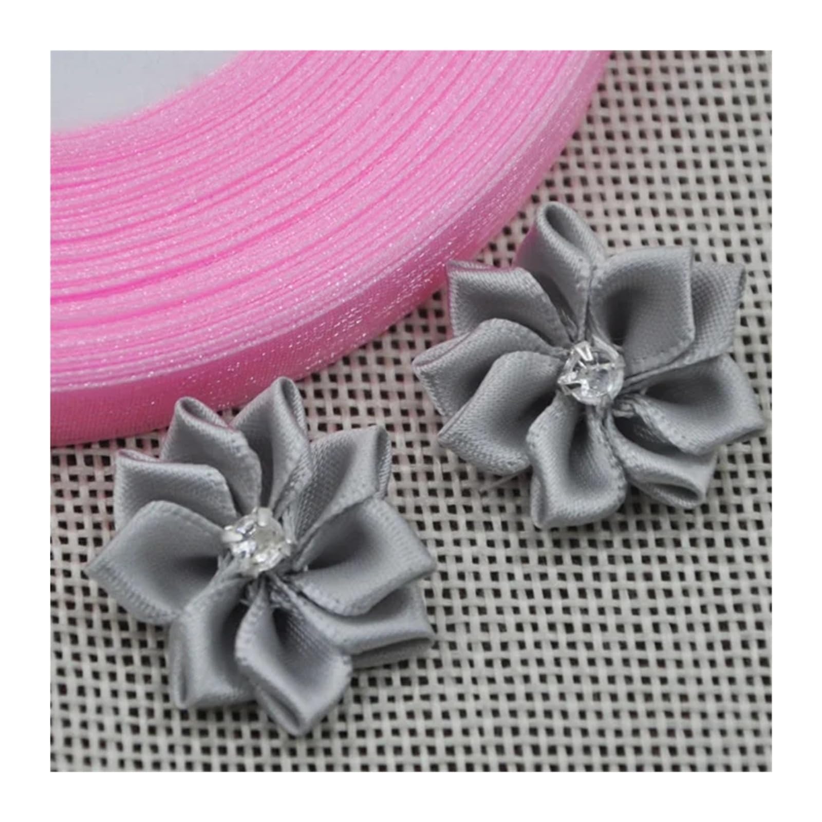 LOVSSU Fabric Flowers 20pcs 25mm Mix Color Ribbon Flowers With Rhinestone Garment Sewing Supplies Handmade Appliques(Color 5)