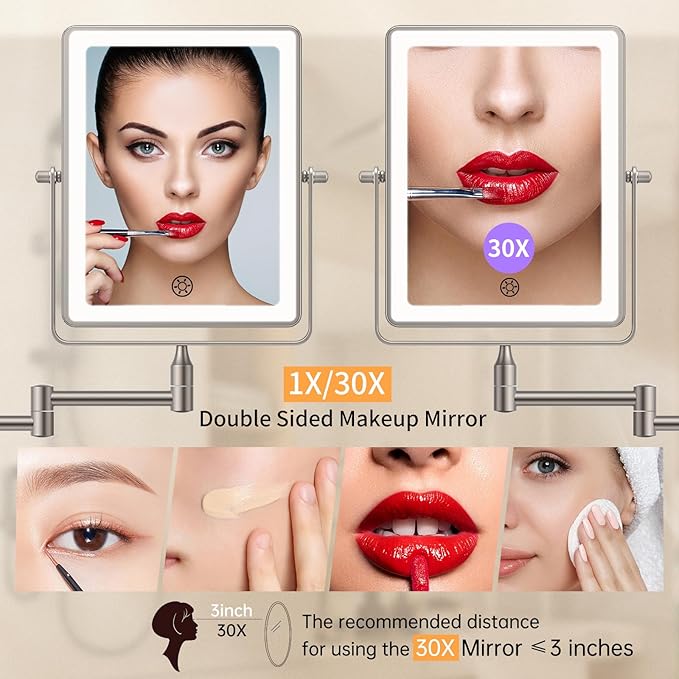 Espejo de Maquillaje con Luz FUNTOUCH 8.7" Doble Cara 1X/30X, Pared miniatura 4