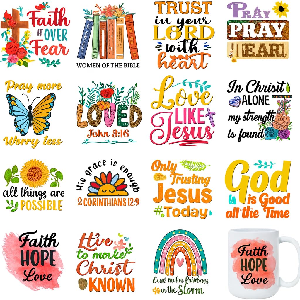 UV DTF Rub on Transfer Stickers - UV DTF Cup Wraps, Colorful Humorous Theme UVDTF Wraps, Waterproof Rub on Decals for Glass Cups Mug Tumbler, DIY Transfer Crafts (Bible Verse UV DTF)