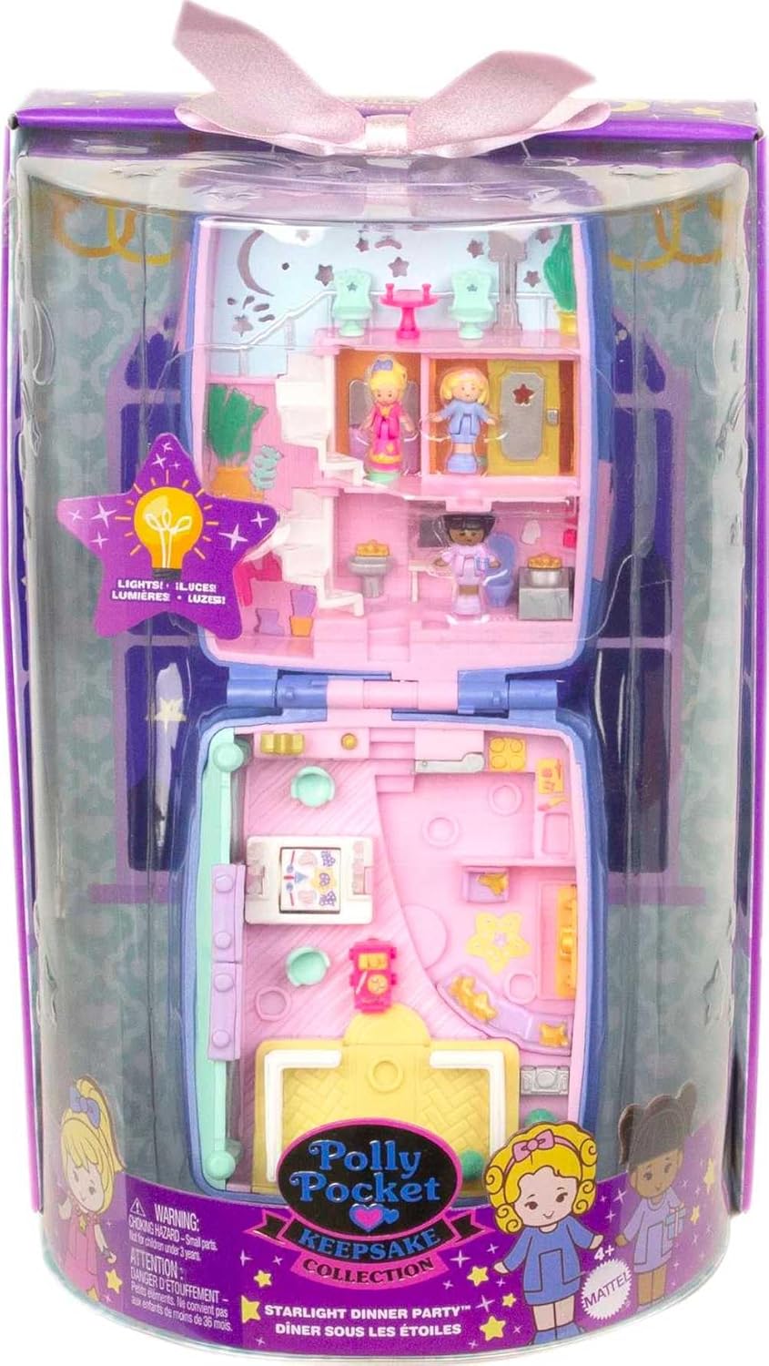 Polly Pocket Collector Compact with 3 Micro Dolls, Heritage Keepsake Collection Starlight Dinner Party