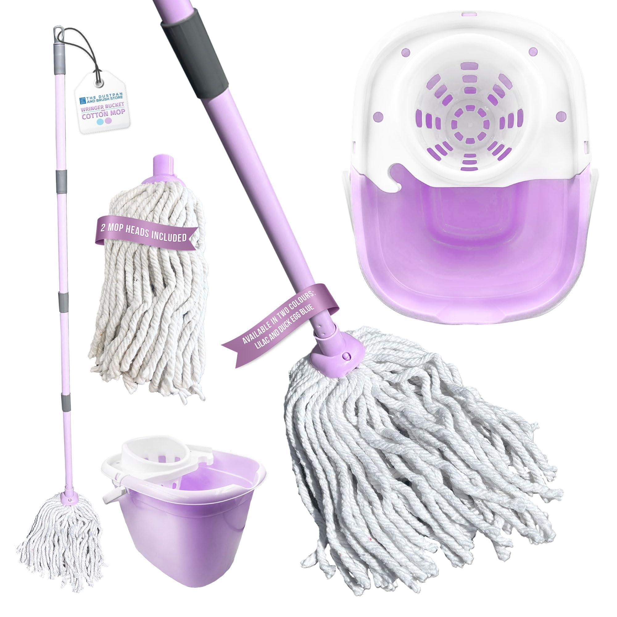 Floor Mop and Buckets Set Cotton String Mop & Bucket Set 13L Capacity Wringer, Cleaning Floors for Kitchen, Bathroom Home Cleaning - Lilac
