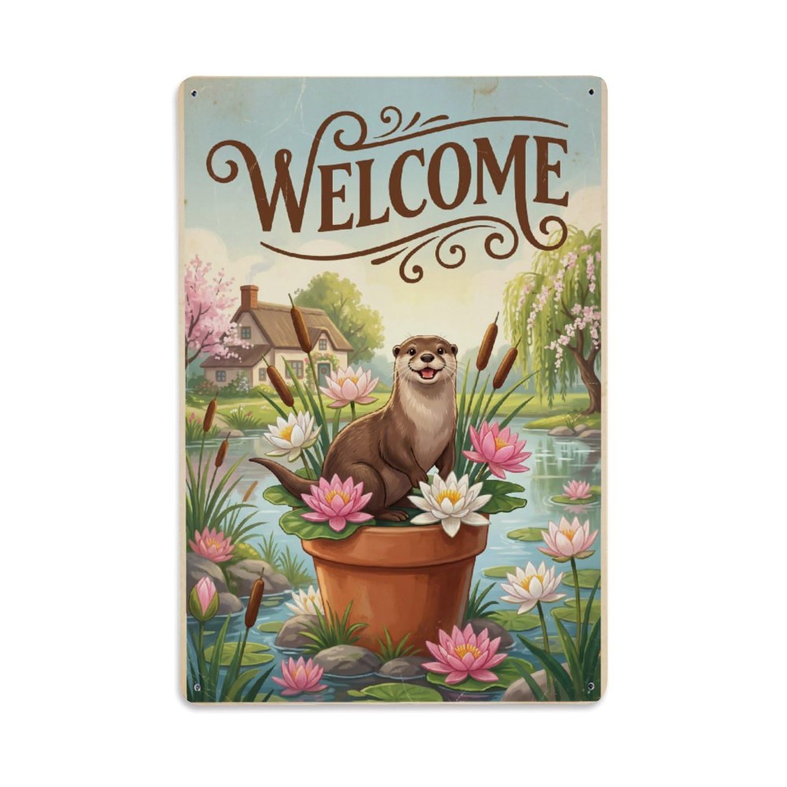 Cxhjca 8X12inch(20X30cm) Vintage Welcome Otter Farmhouse Metal Tin Sign