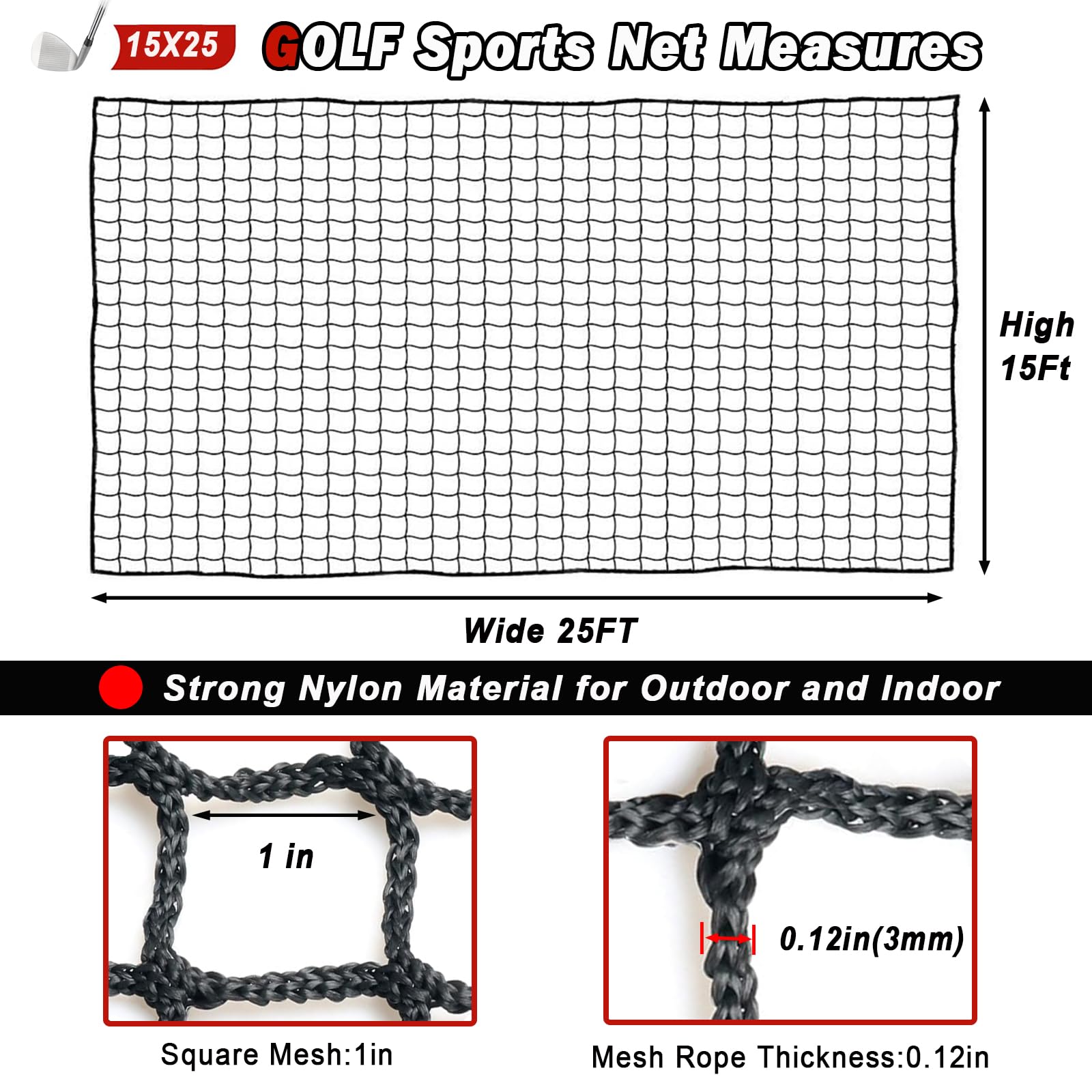 AOLIGEIJS Golf Net,Golf Practice Net,Sports Netting,Sports Practice Barrier Net,Heavy Duty Ball Netting,DIY Ball Net for Golf, Baseball, Hockey, Soccer, Black