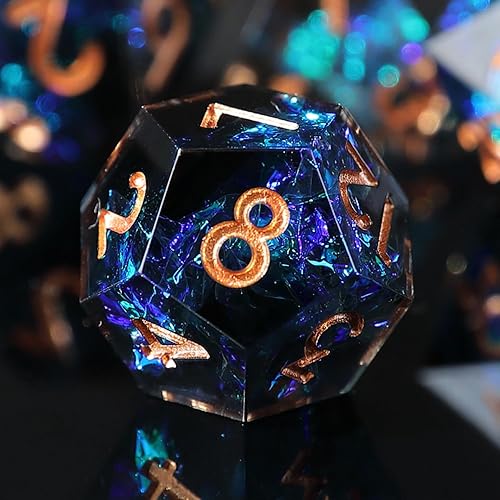 Miniatura 5 de Juego de dados de resina DND, dados Dungeons and Dragons hechos a mano con borde afilado D&D con caja de regalo, 7 piezas de dados para juegos de