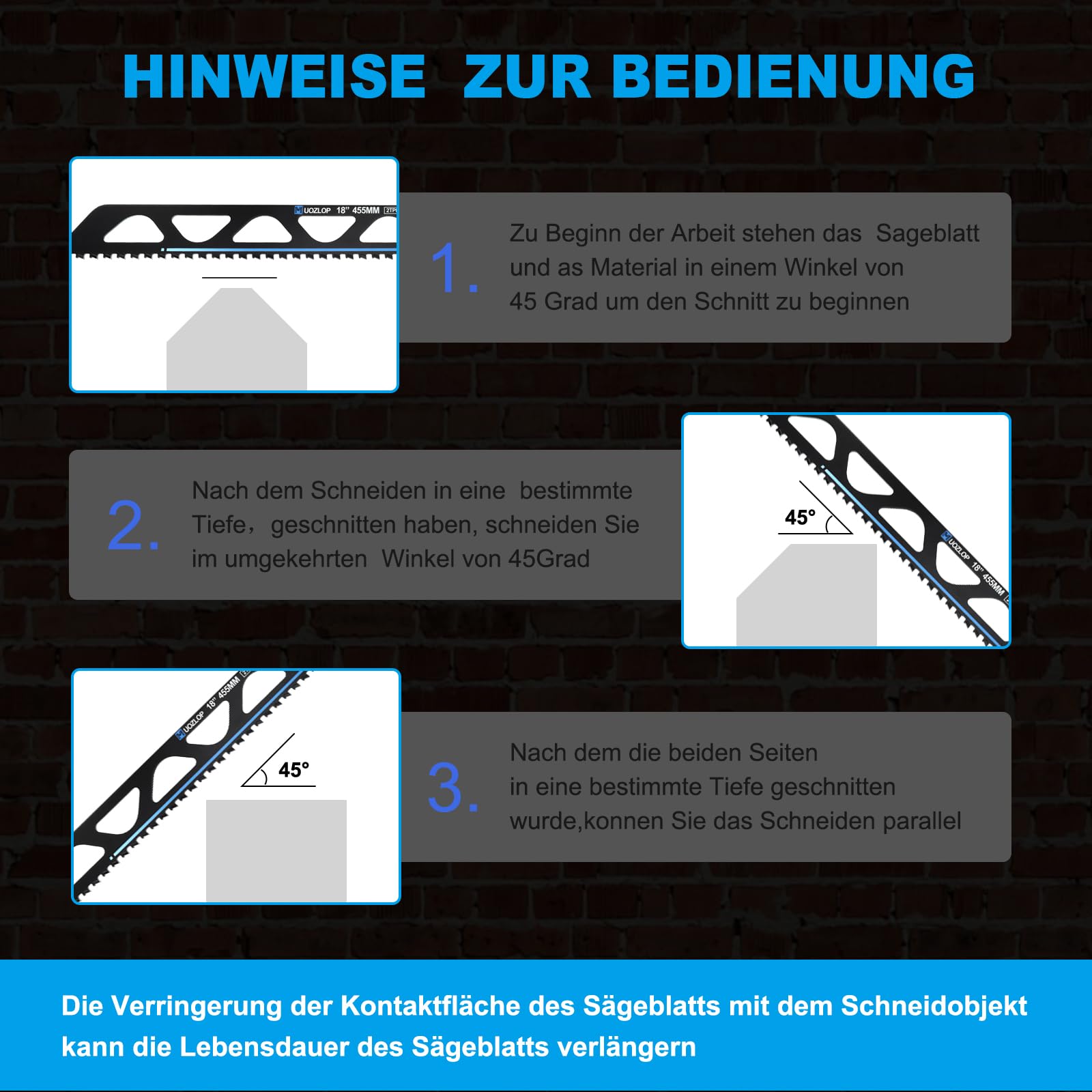 455mm Säbelsägeblätter Stein， 3 Stück säbelsägeblätter hartmetall ，steinsäge，Sägeblätter Säbelsäge für Porenbeton, Metall，Ziegel，Beton (3, 455mm)