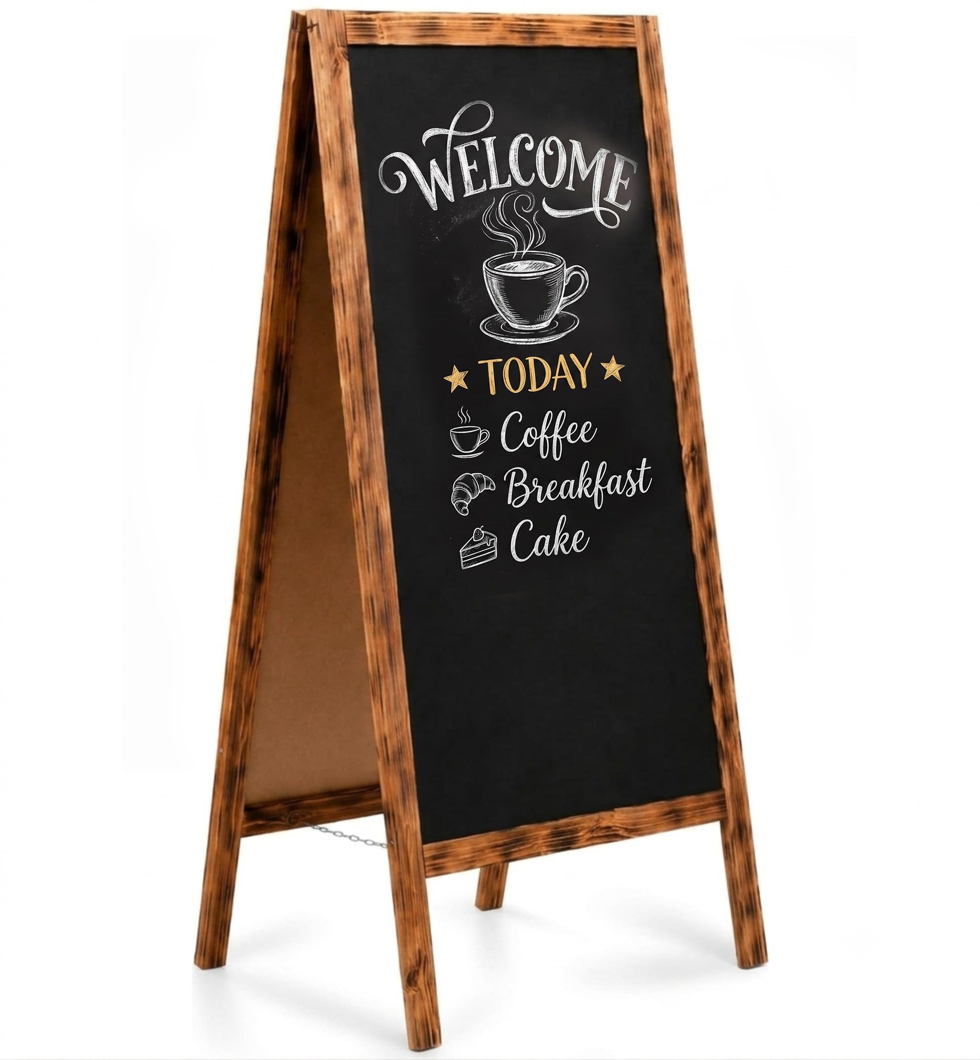 VELORA H&L Pizarra Caballete 70 x 160 cm Madera Quemada – Pizarra Doble Cara de Madera para Bar Restaurante Cafetería y Comercio, Caballete Publicitario Plegable para Exterior, Pizarra de Menú