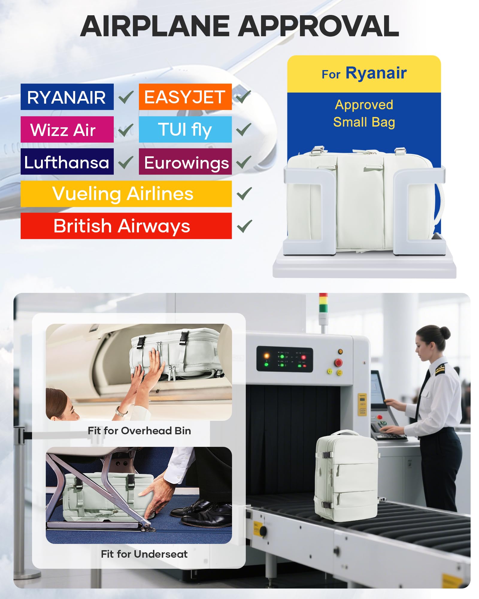 SZLX Zaino Ryanair 40x30x20 Sottovuoto Zaino da Viaggio 40x30x20 Wizzair Donna da escursionismo sportivo impermeabile Zaino Casual Laptop da 14 Pollici con porta di ricarica USB Scomparto per Scarpe