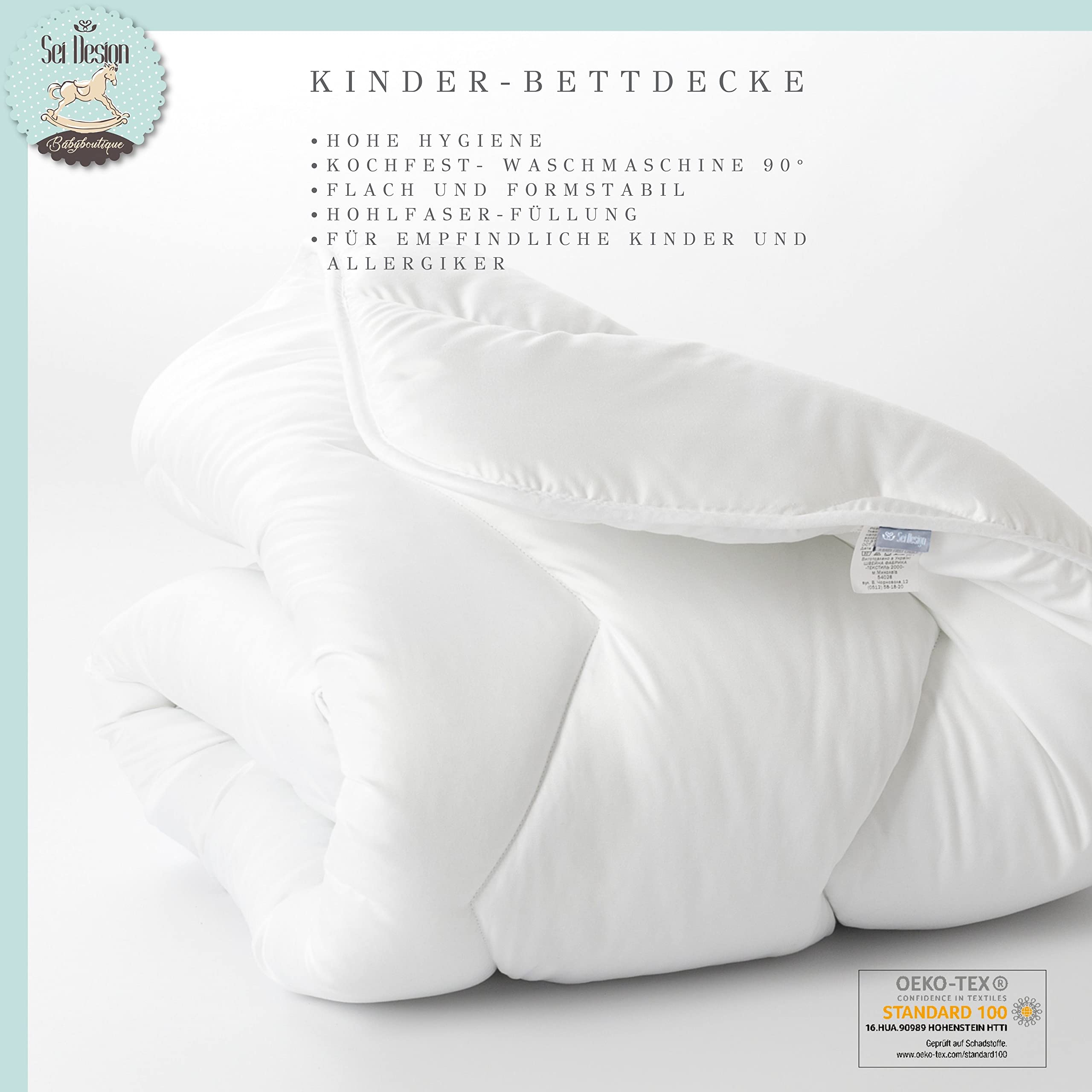Sei Design Set Letto per bambini (cuscino bambino 40 X 60 + coperta bambino100 X 135). Privo di sostanze nocive secondo OEKO-TEX Standard 100 e per chi soffre di allergie