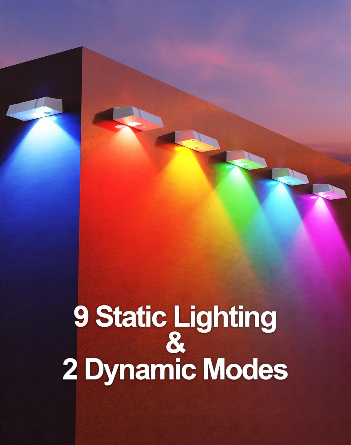 Solar Fence Lights 10 Pack, Fence Light Solar Powered Waterproof IP65 Multicolor Led 9 Fixed Colors ＆RGB Color Changing, Solar Lights Outdoor for Deck, Patio, Porch, Stairs, Holiday (White)