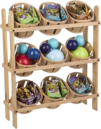 Miniatura 3 de Displays2go Exhibición de madera escalonada, de pie, 9 cestas - Roble (PN9BKTOAK)