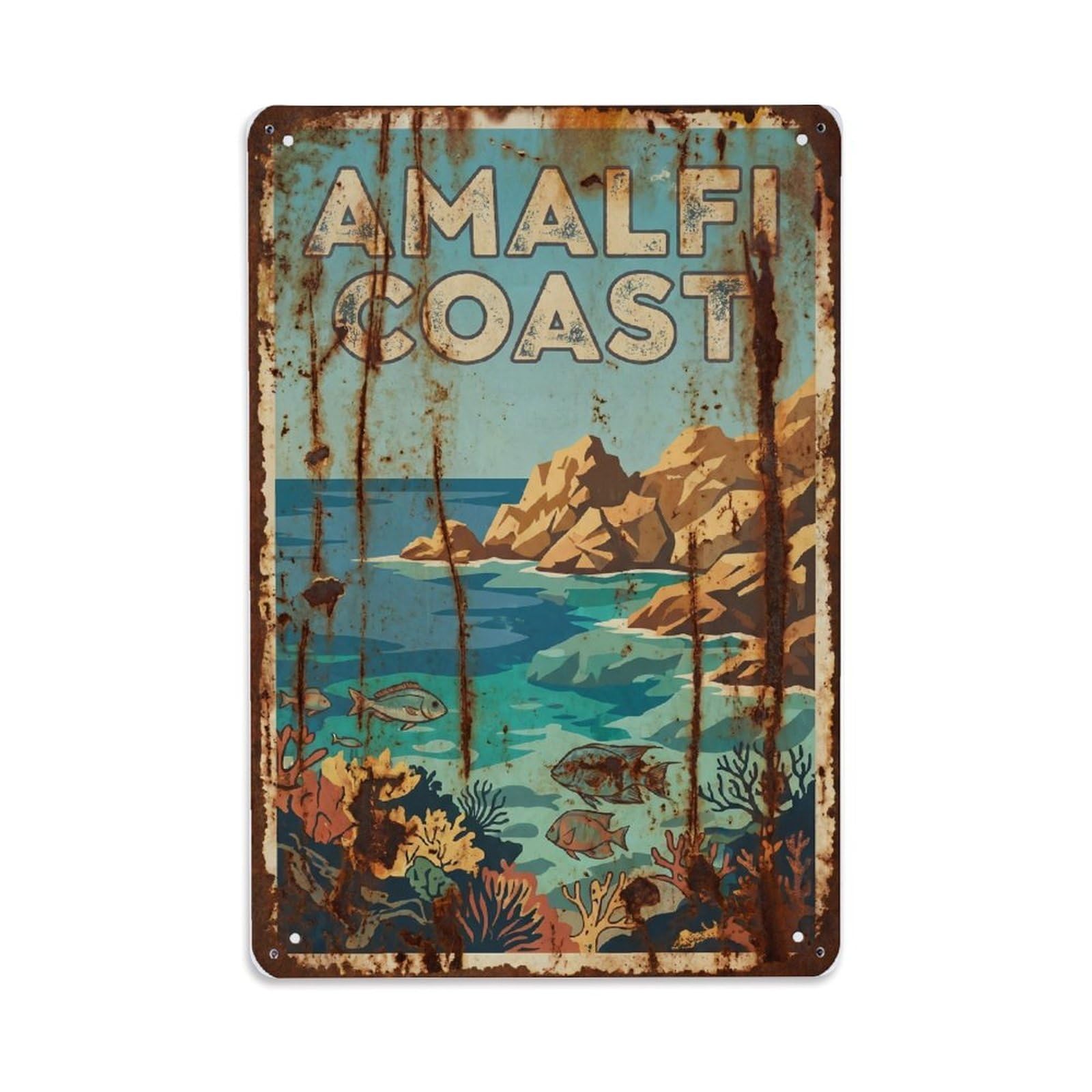 Vintage Travel Reef Italy Coastal Metal Tin Sign Plaque Wall Decor for Cafe, Club Bar, Office, Home Garden Metal Poster 8x12Inch