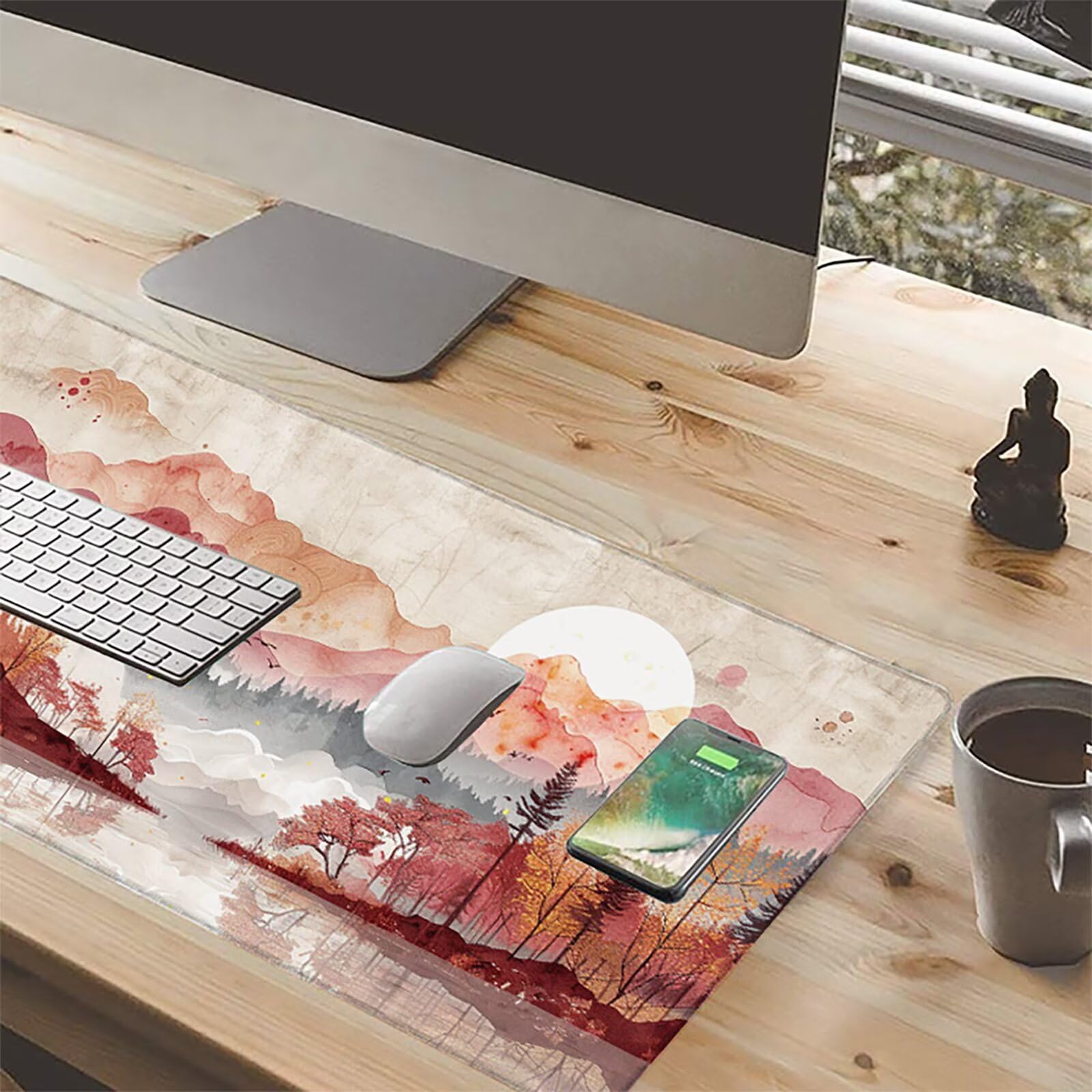 Bosque Alfombrilla Ratón Gaming XXL 1500x800 mm, Alfombrilla Gaming Blanco Mousepad con Base de Goma Antideslizante, Impermeable Desk Mat para Teclado y Raton, Accesorios Gaming Regalos de Hombre 9-6