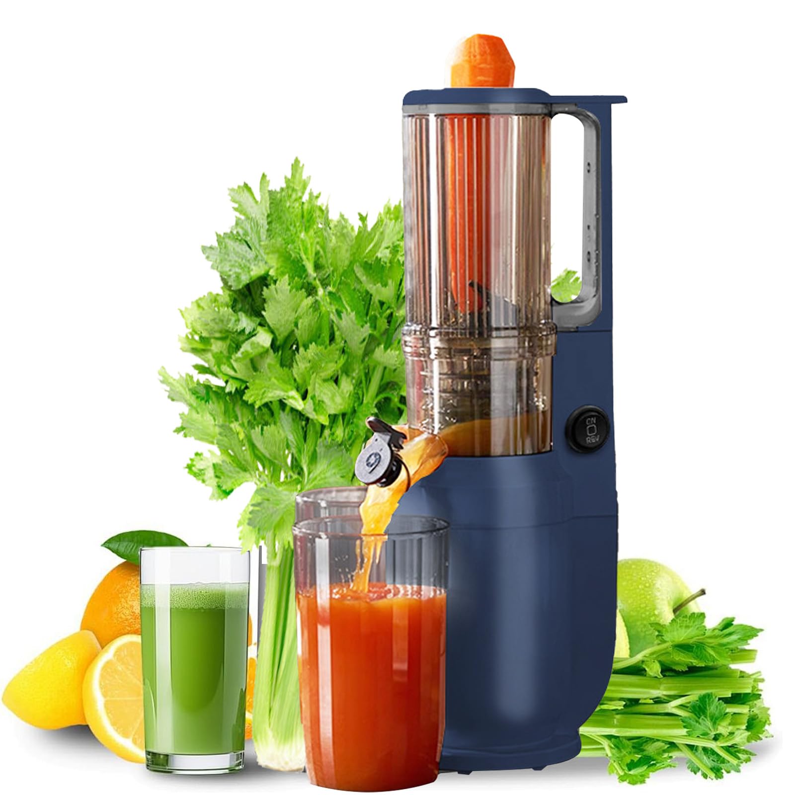 Slow Juicer mit 82 mm Breitem Einfüllschacht,Gemüse Saftpresse Elektrisch,Limettenpresse,Obst Entsafter 550ML Füllvolumen,250 W Kaltpress-Entsafter mit 2 Saftglas Leicht zu Reinigen