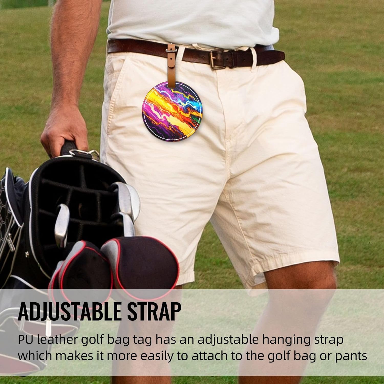 Fluorescent Current Stripes Black Printed Golf tee Storage Bag - for Men only, Durable PU Material, Easy to Carry, Enhance The Golf Experience