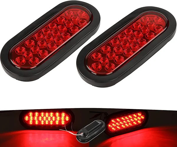 NEW SUN 2Pcs 6" Oval Trailer Tail Lights - Red LED Brake Lights for Trucks, Trailers, RVs - Waterproof with Flush Mount Grommets and Plugs - Ideal Replacement Brake Lights