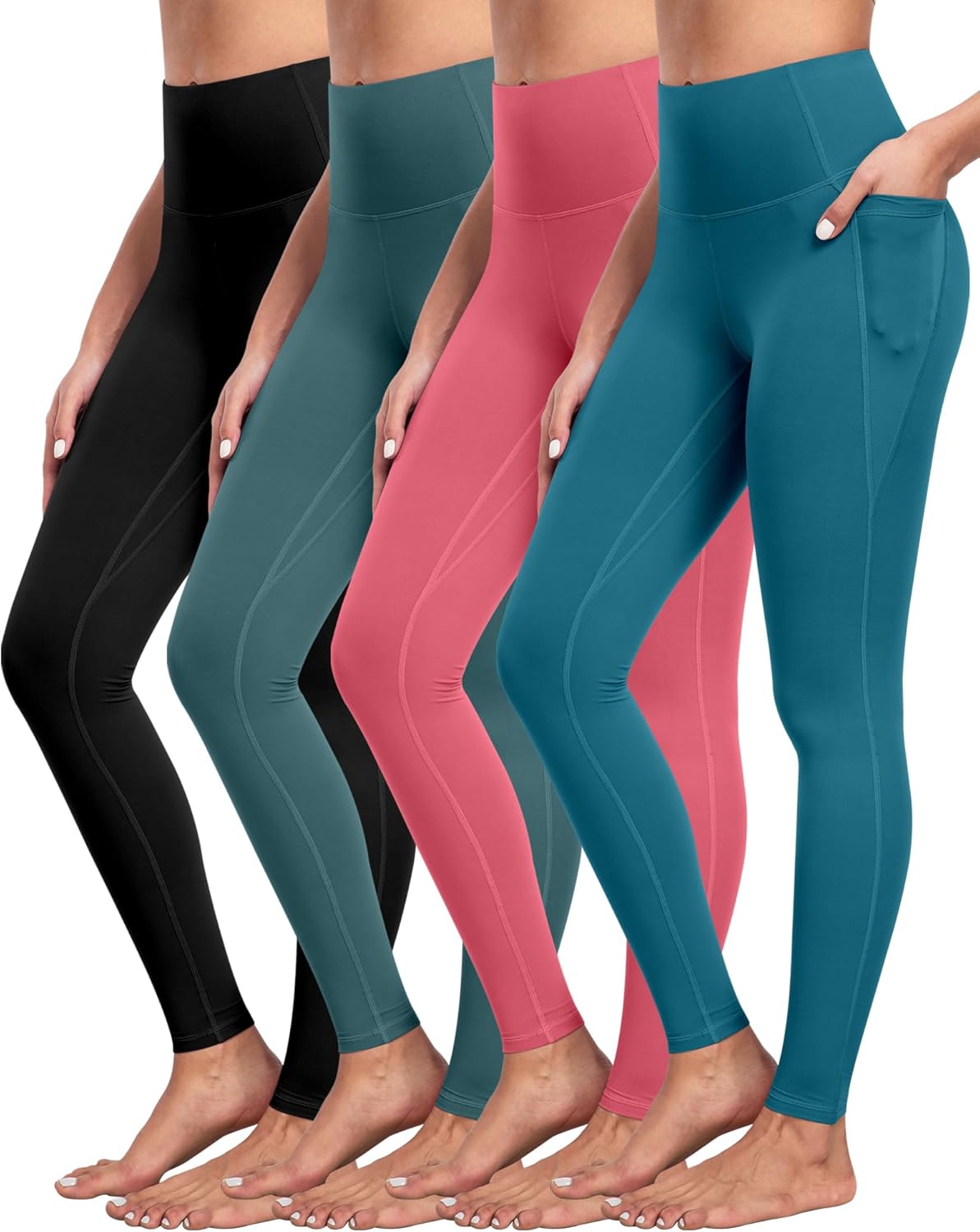 NORMOV 4 Packs Yoga Leggings with Pockets for Women, Soft High Waisted Tummy Control Workout Pants