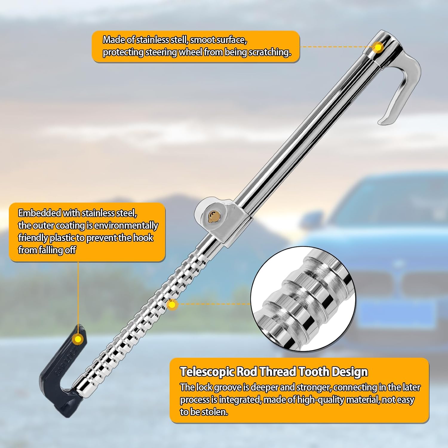 Wisamic Steering Wheel Lock for Car Anti-Theft, Clutch Brake Pedal Lock for Truck SUV Van, Double Protection Security with 3 Keys