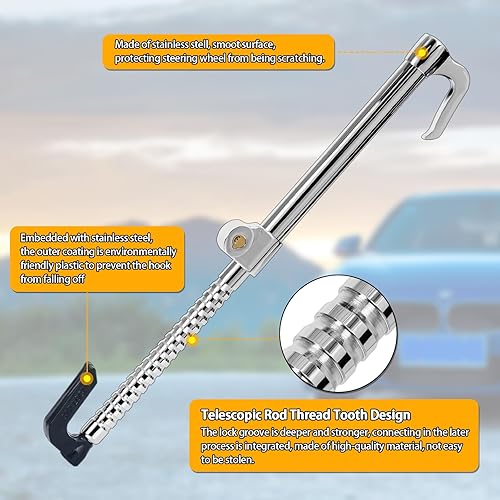 Miniatura 4 de Wisamic Steering Wheel Lock for Car Anti-Theft, Clutch Brake Pedal Lock for Truck SUV Van, Double Protection Security with 3 Keys
