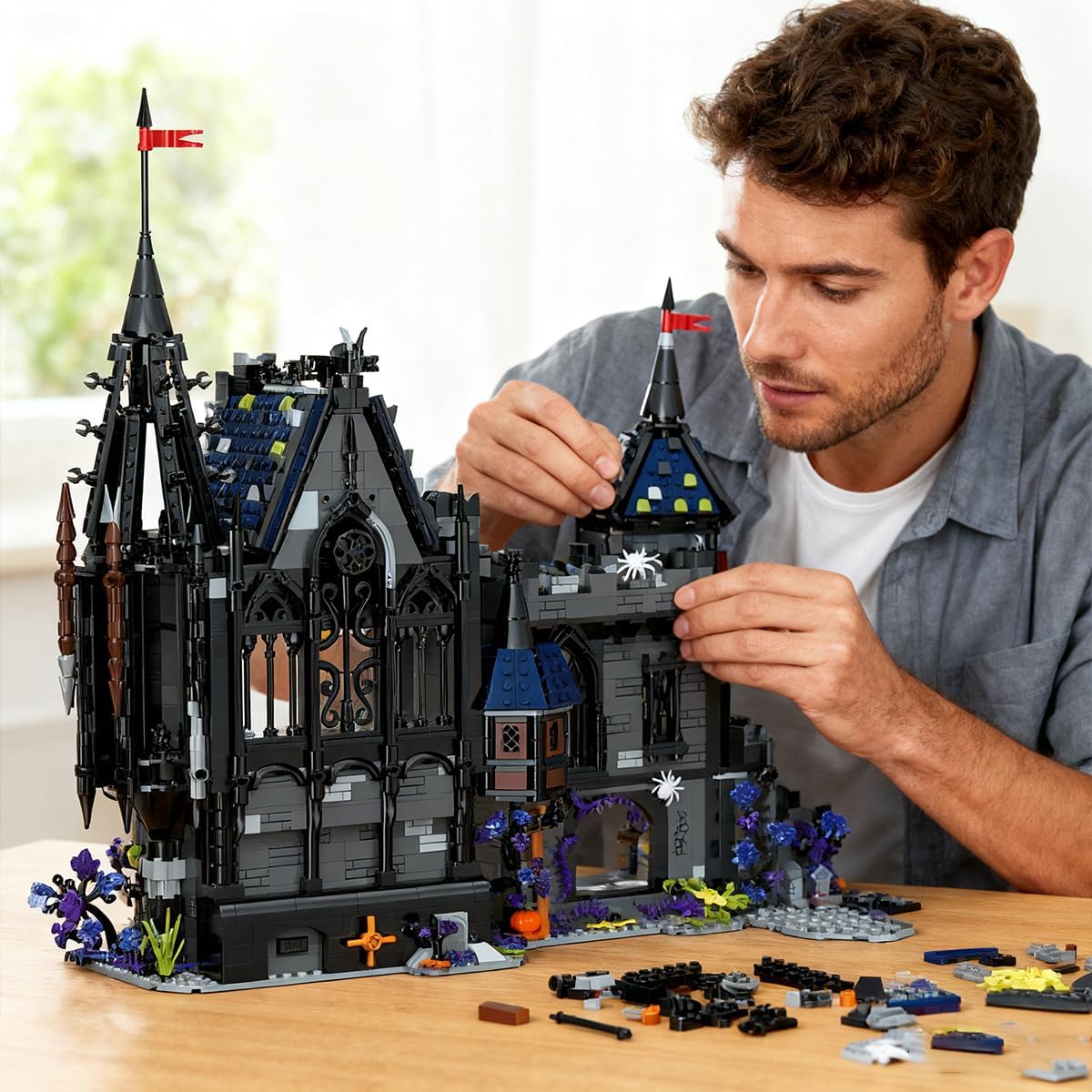 3007Pcs Haunted House Building Set, Halloween Castle Architecture Blocks, 3007Piece Horror Modular Building Kit for Adults & Teens, for Men & Women