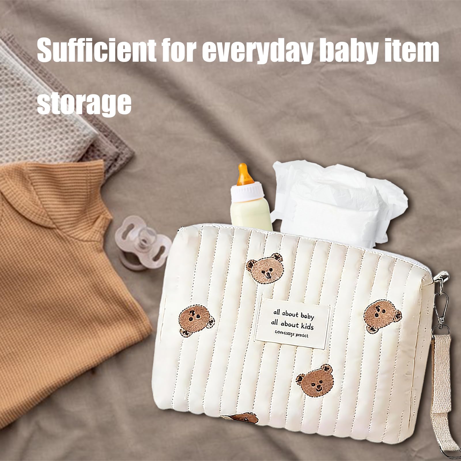 Borsa per Pannolini Ricamo Fasciatoio Neonato Organizzatore Passeggino Contiene Pannolini Salviette Giocattoli Motivo Orso Ricamato