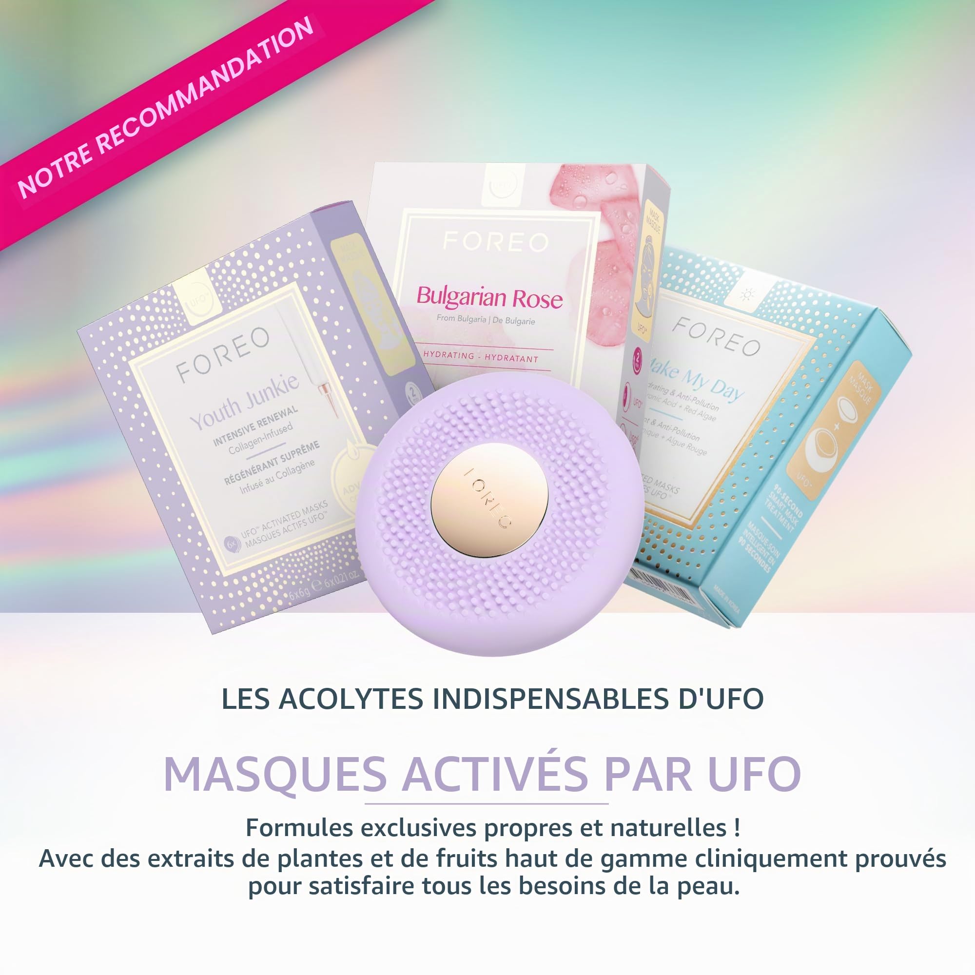 FOREO UFO 3 go masque hydratant visage de voyage - Anti-âge - Luminothérapie LED à spectre complet et lumière rouge - Thermothérapie - Massage visage T-Sonic - Compact - Connecté par application