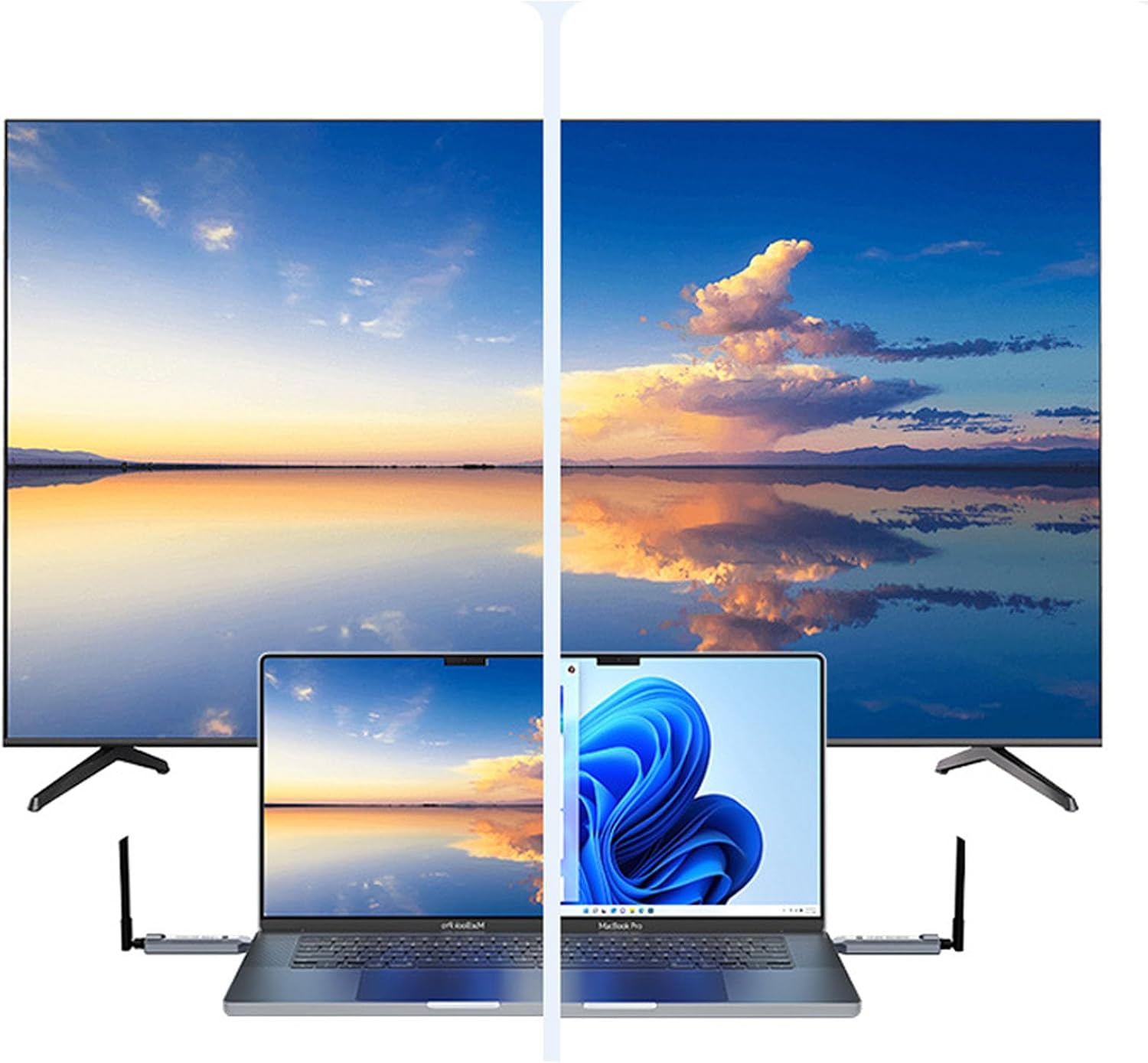 Wireless HD Multimedia Transmitter and Receiver, 1080P 60Hz Wireless HD Extender with 5G High Speed Transfer, for Large Screen Displays