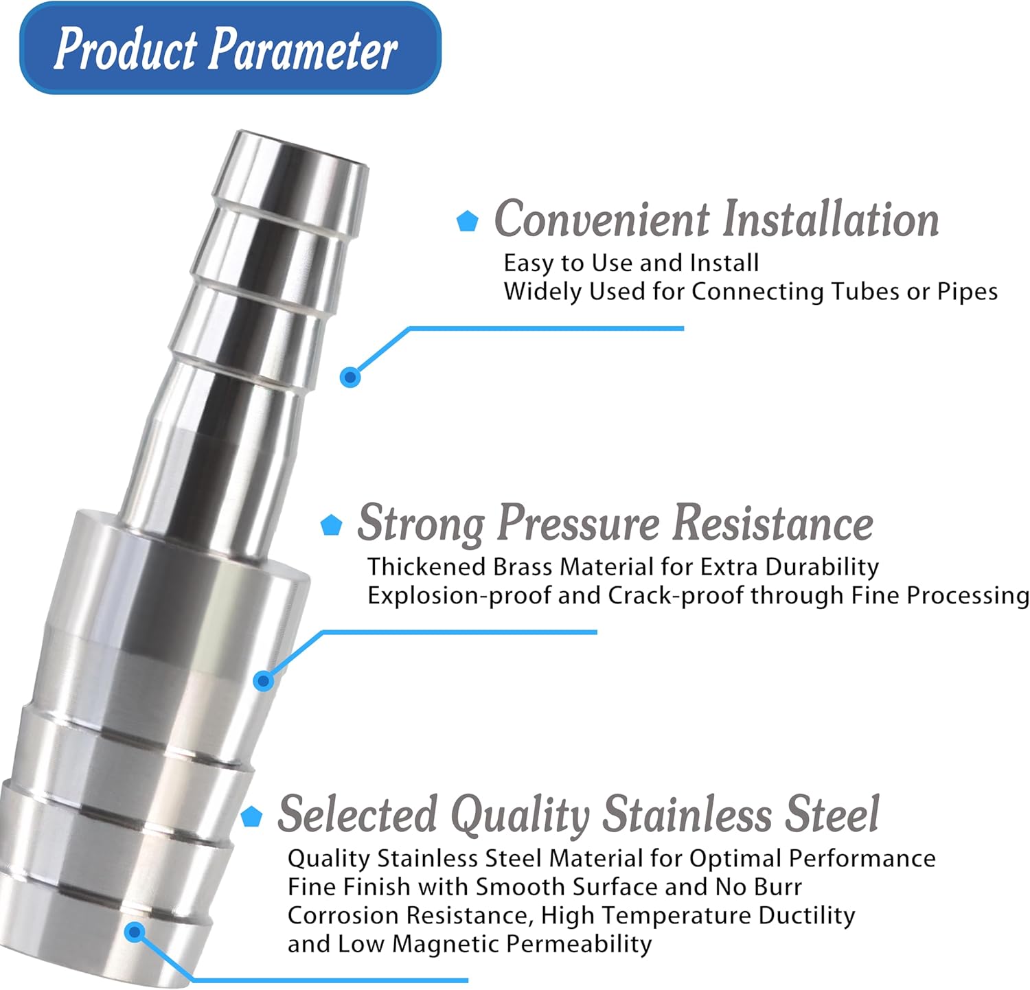 Stainless Steel Hose Barb Reducer 1" (25mm) to 1/2" (13mm) Reducing Barb Splicer Mender with Stainless Steel Pipe Clamps air Hose Repair kit for Pipe Line/Fuel/Air (Pack of 3)