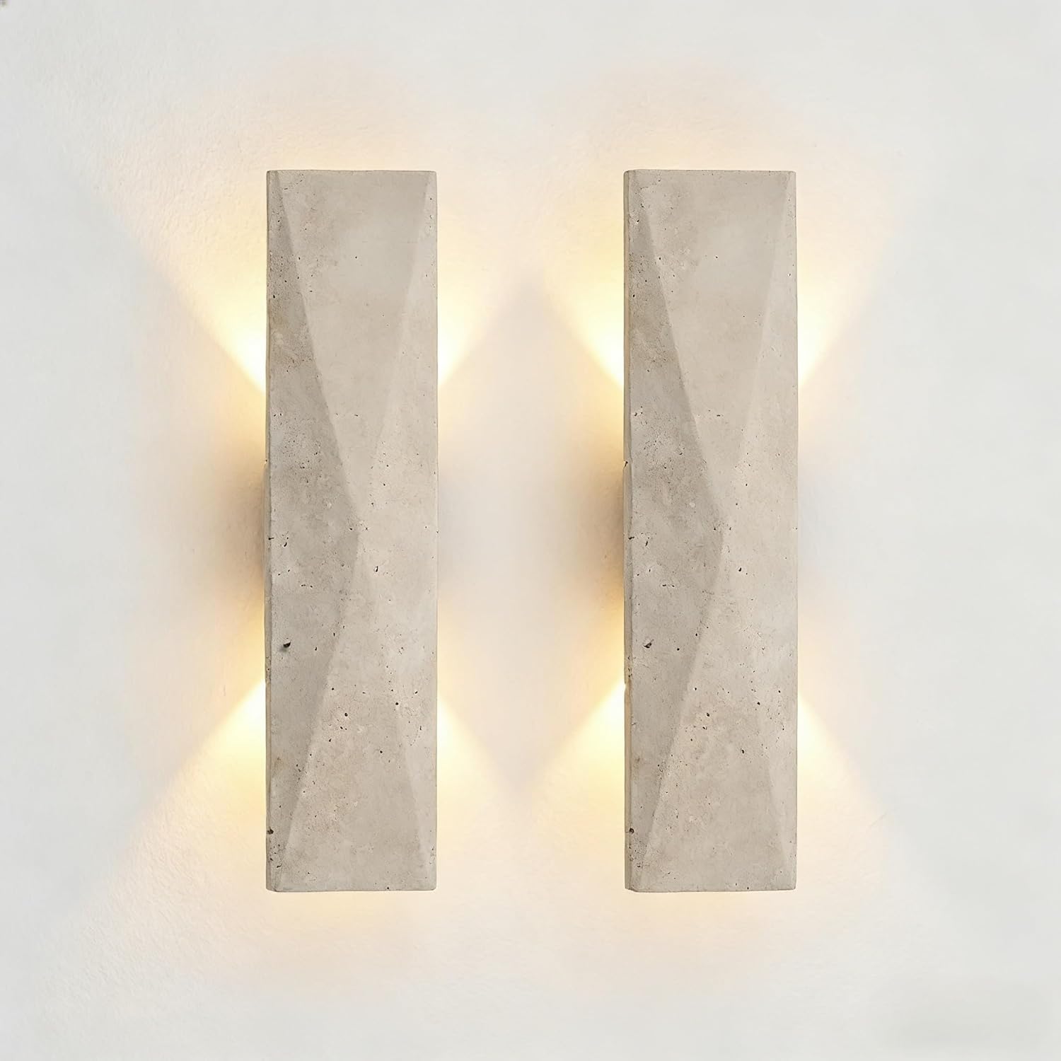 2-Pack 12.6in Japanese Style LED Wall Sconce, Natural Yellow Travertine Cave Stone Outdoor Wall Light -Waterproof 18W 3000K Warm White, Global Voltage 110V-240V for Porch Living Room Bedroom​