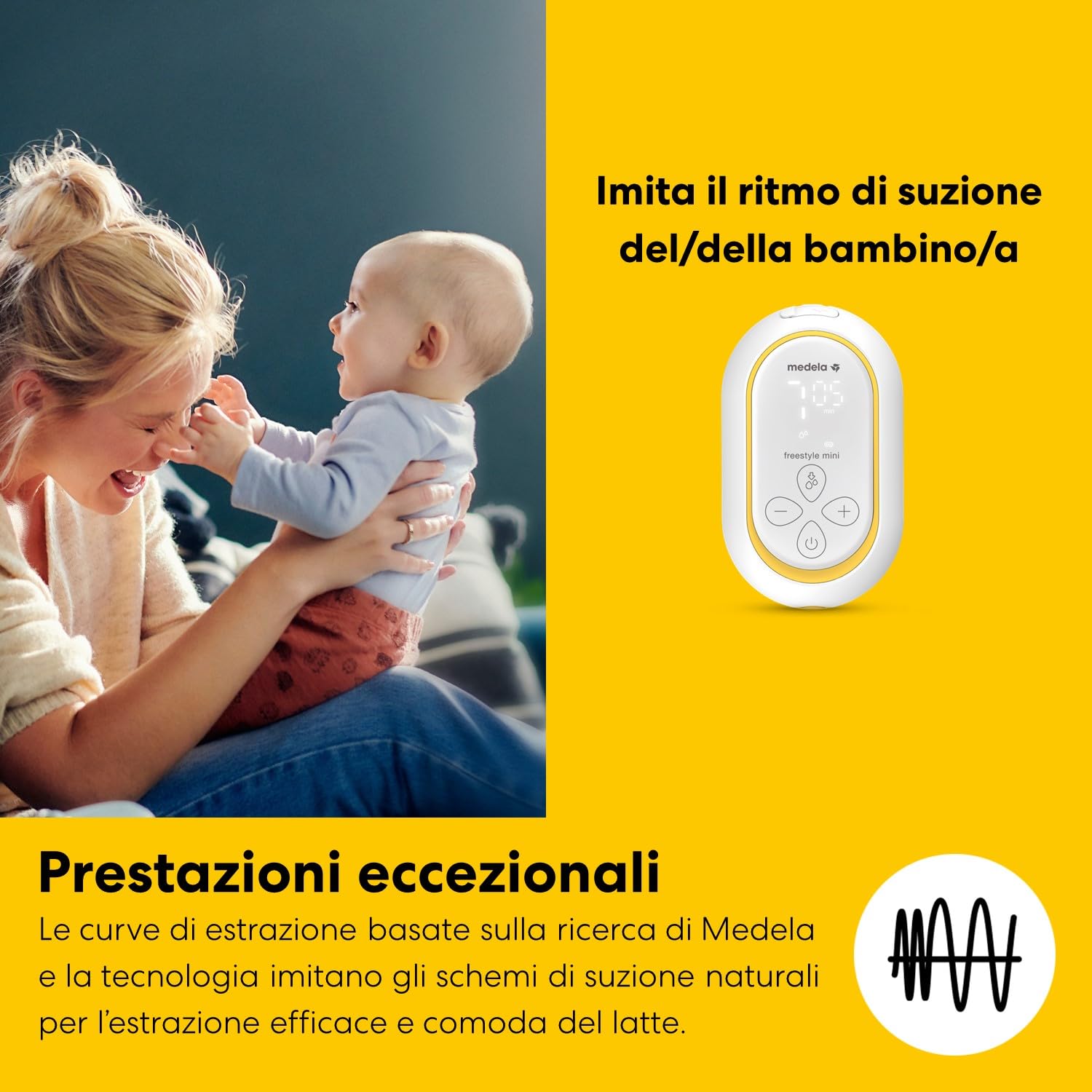 Medela Freestyle Mini Classic Tiralatte elettrico doppio con batteria ricaricabile.