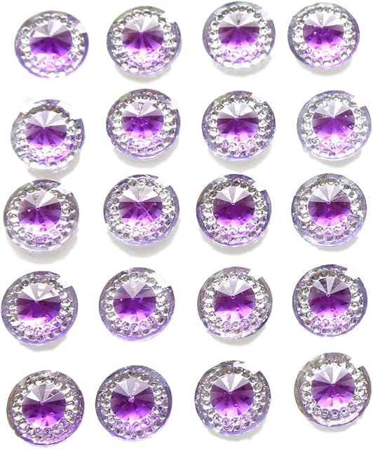 Syntego 40 x Self Adhesive Purple Round Diamante Rhinestones Acrylic Crystals Stick on Gems Card Making Embellishments For Crafts