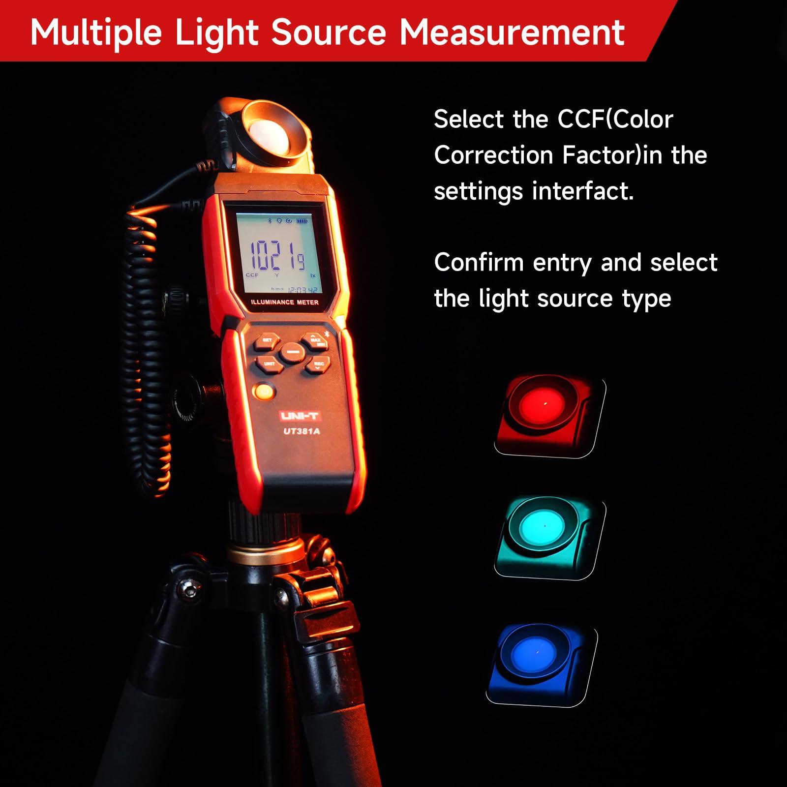 UNI-T UT381A - Iluminómetro digital de mano integrado y dividido, luxómetro digital 400000 Lx 37160 con aplicación Bluetooth