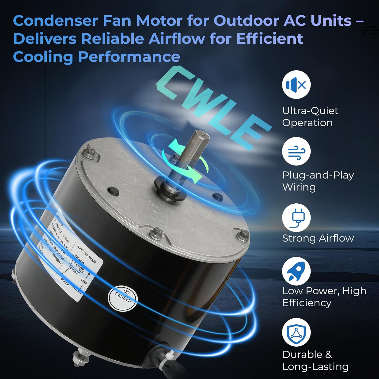 5KCP39BGY540S Condenser Fan Motor, 1/10HP 208-230V 1100 RPM, Replaces for GE Genteq 5KCP39BGU996AS, 3S046, Fit for Carrier HC33GE235A HC33GE235