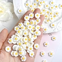 50Pcs Flower Nail Art Charms 3D Daisy Flowers Nail Rhinestones White Floral Nail Gems Cute Nail Diamonds Spring Nail Jewelry Summer Nail Supplies Acrylic Nail Accessories for Women Nails Decoration