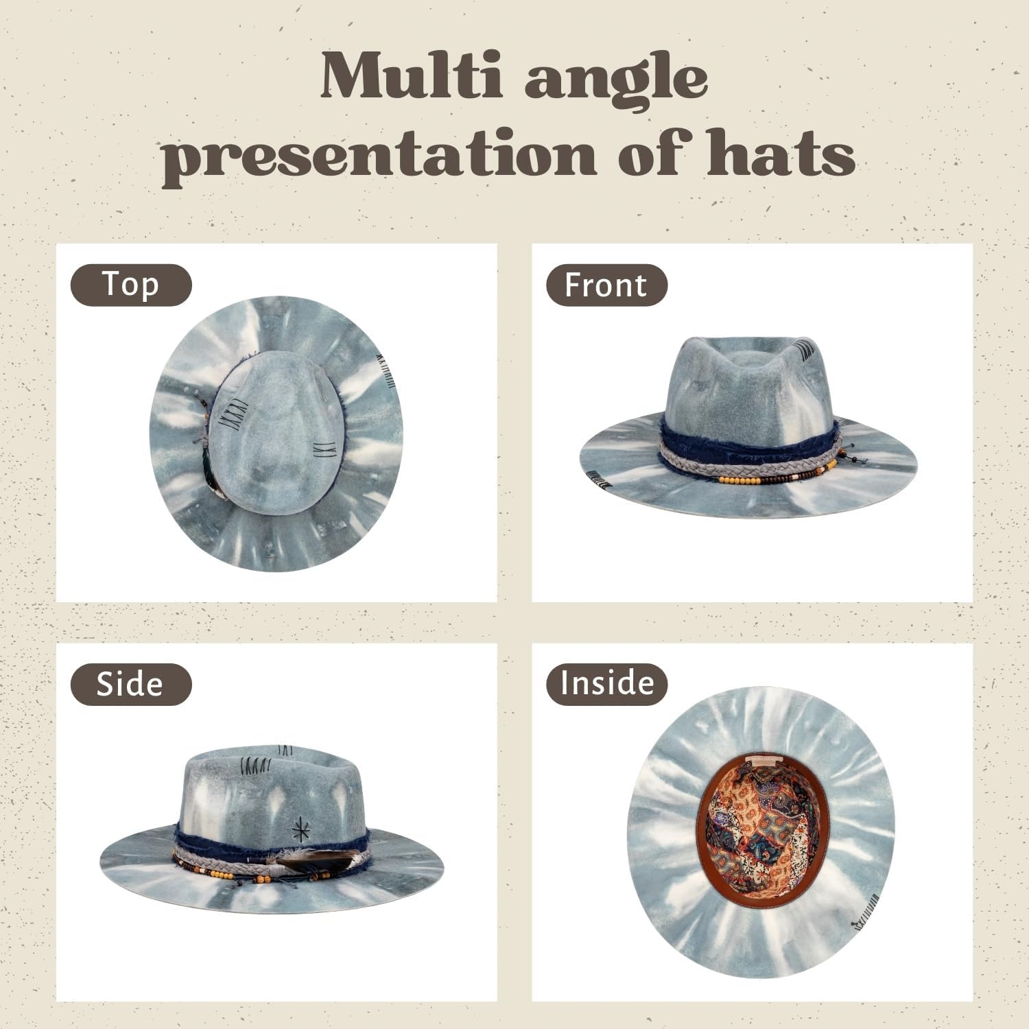 RUEDIGER Vintage Wide Brim Fedora Hats 100% Wool Stiff Felt Hat Rancher Hat with Lightning Logo Handmade Distressed/Burned - Image 5