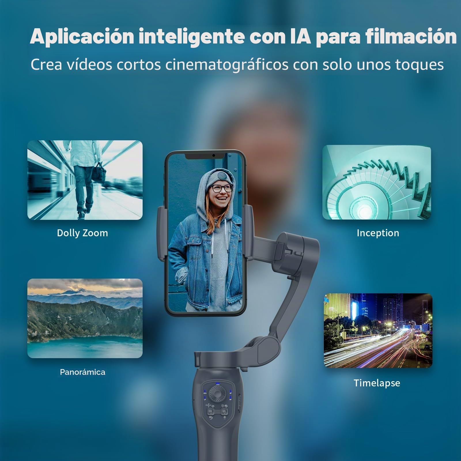 COMITOK L7C Pro - Estabilizador de cardán de 3 ejes para smartphone, seguimiento de cara/objetos, cardán plegable para iPhone, negro, conector USB, compatible con smartphones de hasta 0,3 kg y 7