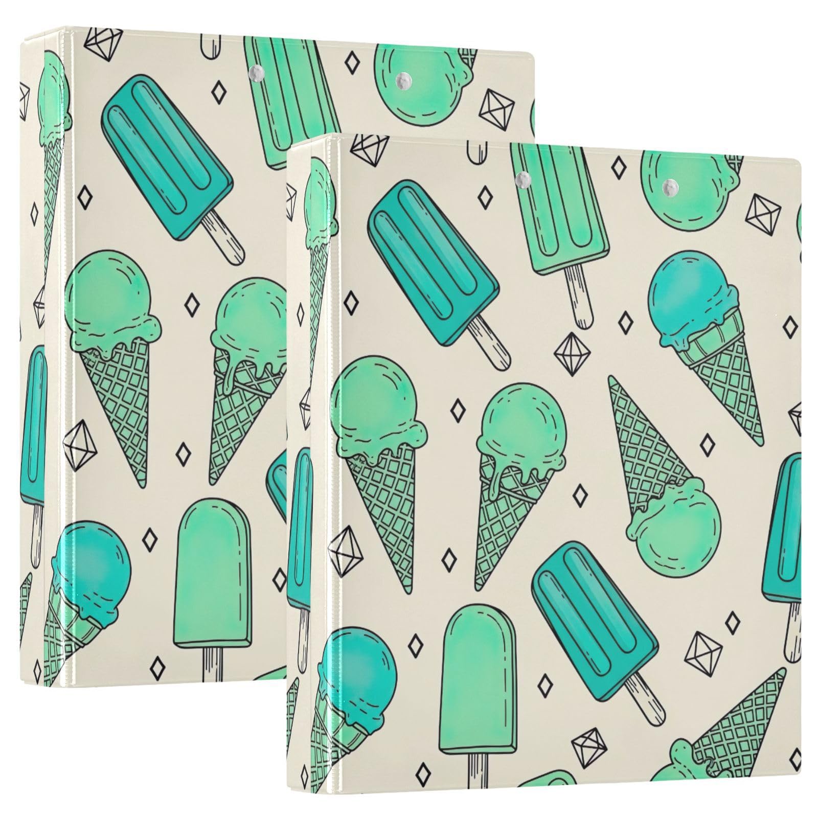 Carpeta de 3 anillos, carpeta de anillos en D de helado verde menta turquesa, paquete de 2 | Con portapapeles y bolsillos, para escuela, universidad, oficina