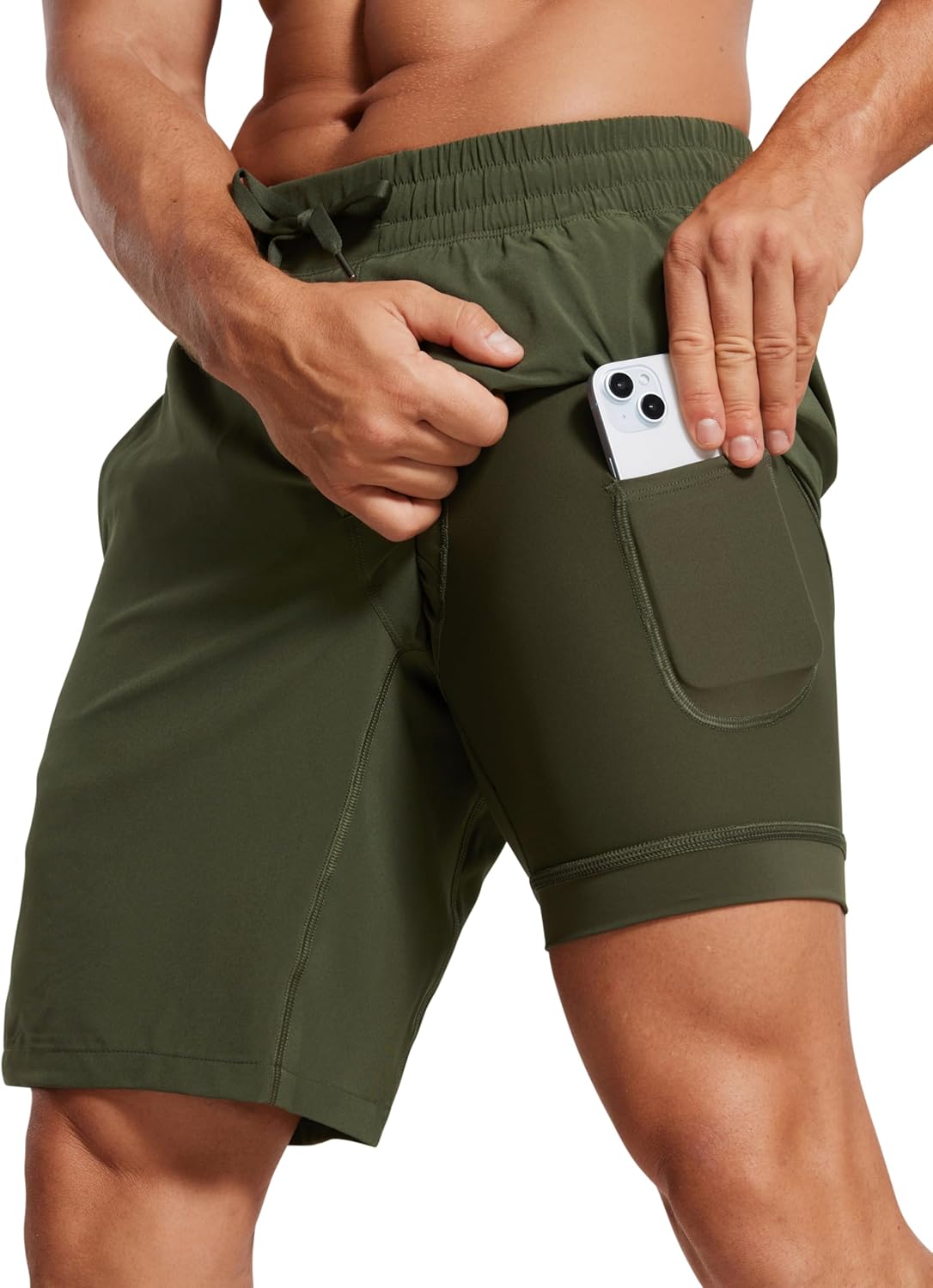 CRZ YOGA Mens 2 in 1 Running Shorts 9" - Lined Quick Dry for Workout Gym Sports Basketball Athletic with Pockets