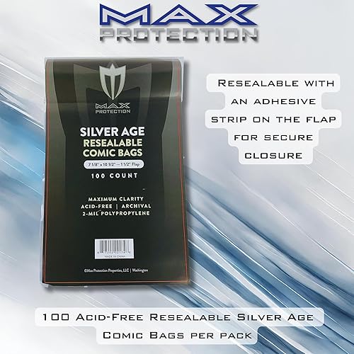 Miniatura 2 de Max Protection Bolsas de cómic plateadas, resellables, paquete de 7-18x10-12-100ct